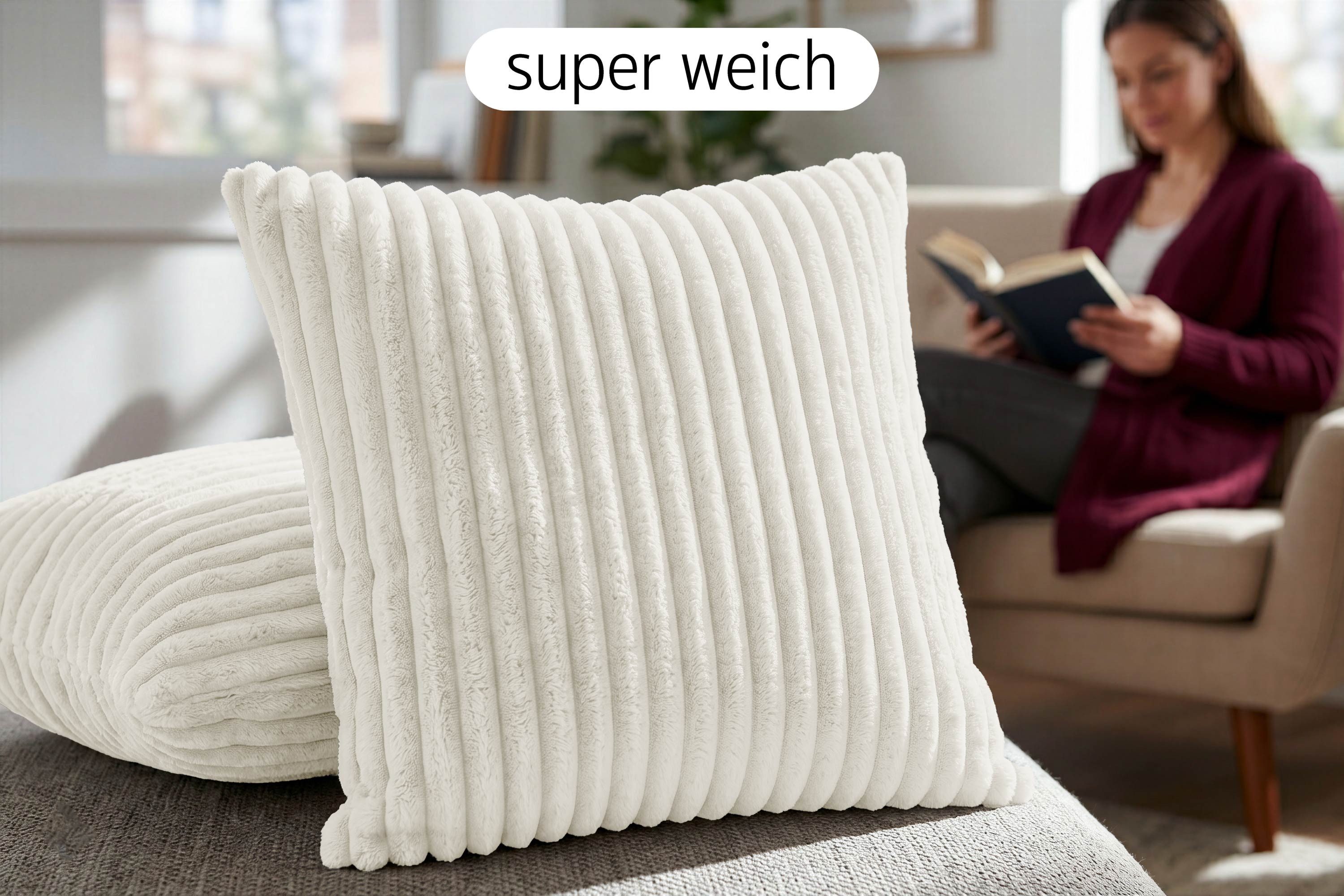 Amilian Dekokissen Dekokissen mit Füllung 4er Set, in moderner Cord-Optik pflegeleicht und waschbar – Bild 2 von 5