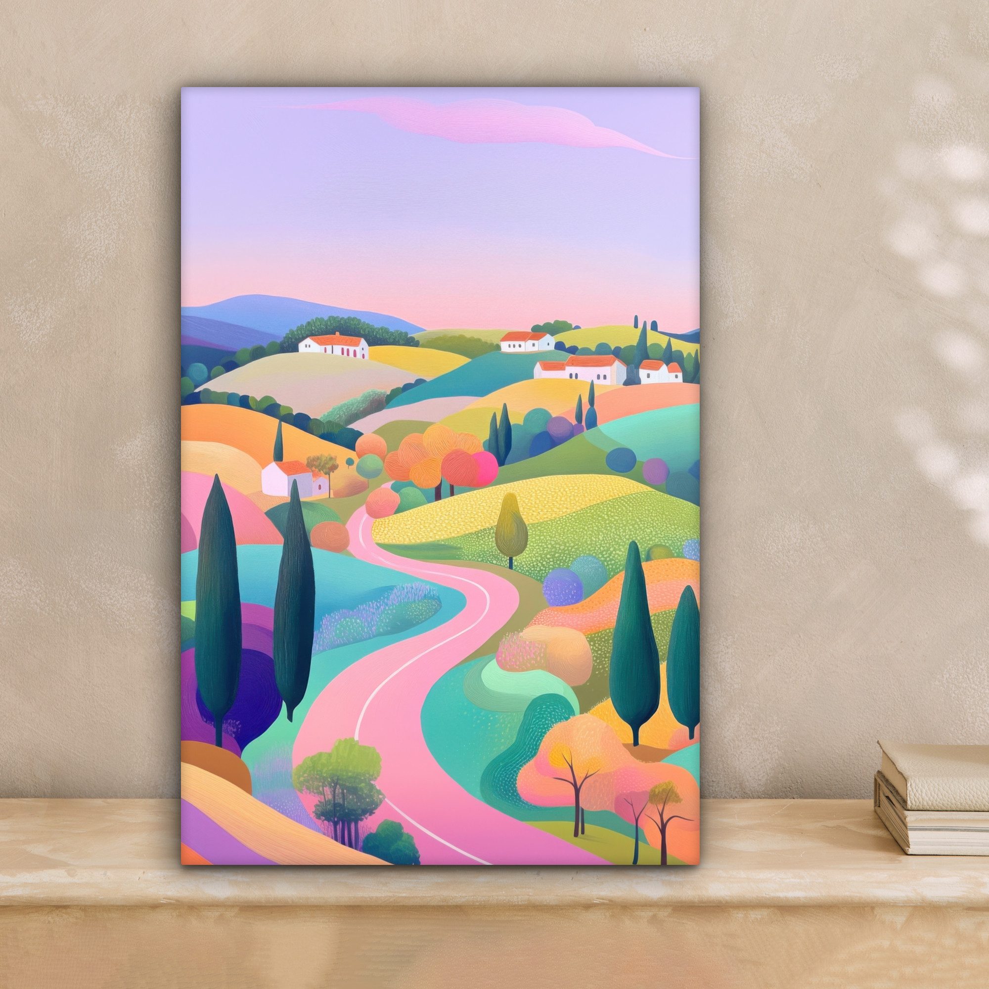 OneMillionCanvasses® Leinwandbild Landschaft - Lila - Pastell - Häuser, Fot günstig online kaufen