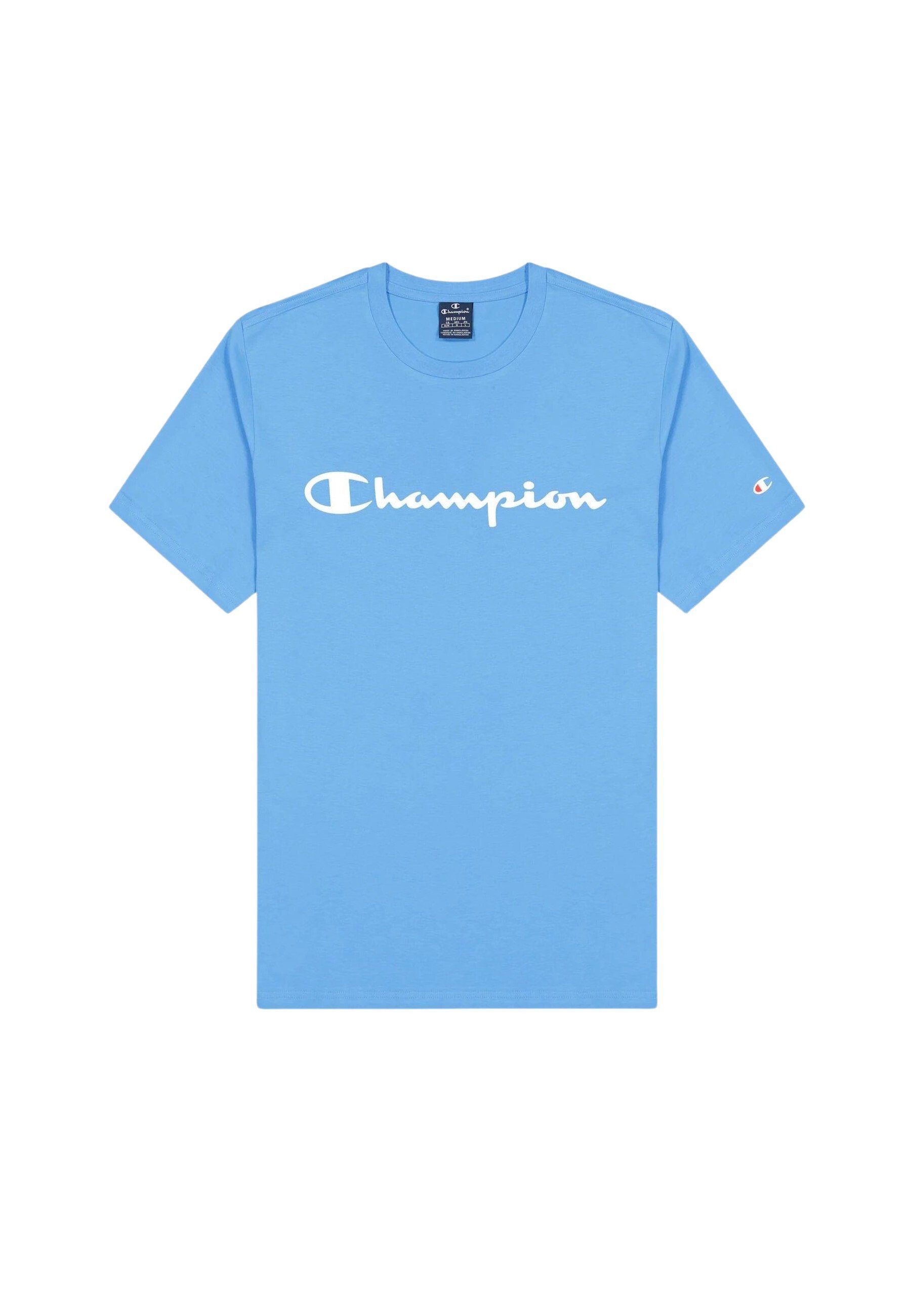 Champion T-Shirt Shirt Rundhals-T-Shirt aus Baumwolle mit hellblau