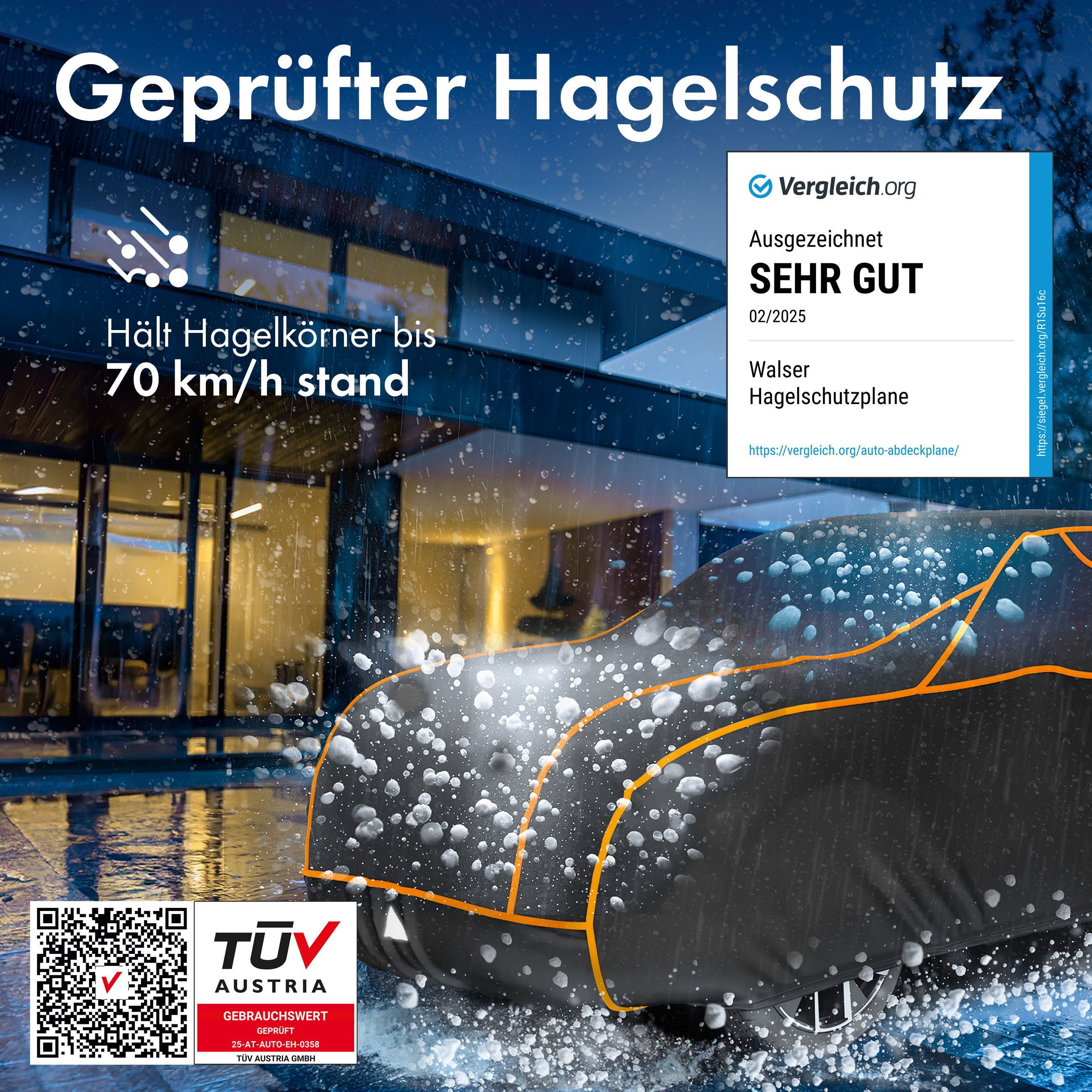WALSER Autoplane Hagelschutz Perma Protect (1-St., 1 Hagelschutzplane, 3 Spanngurte)