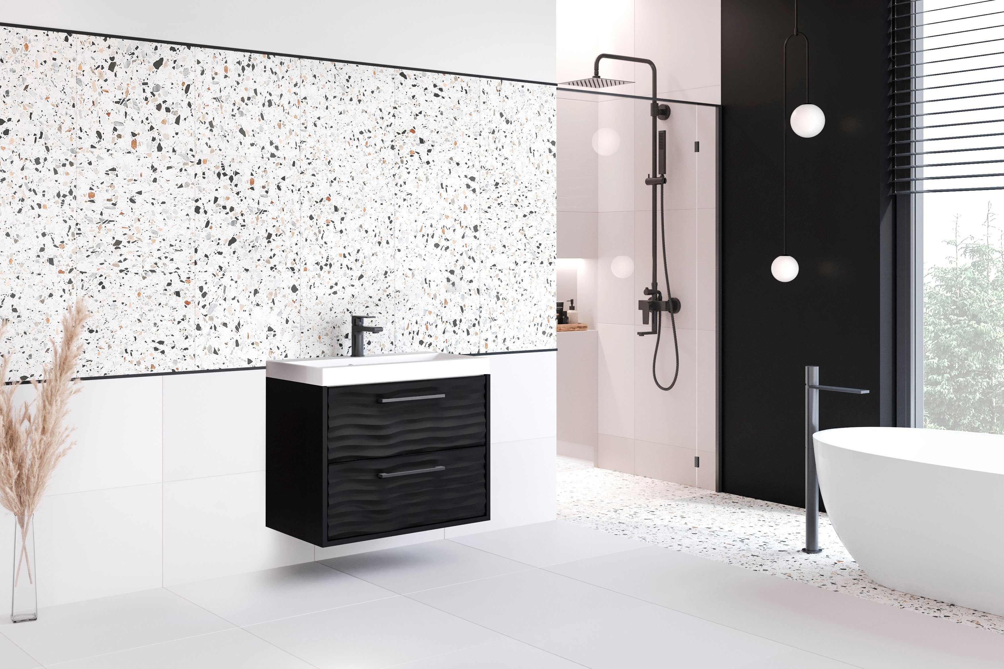 welltime Waschtisch Canada, Badmöbel Wellenstruktur inkl. Becken, Breite 60 günstig online kaufen