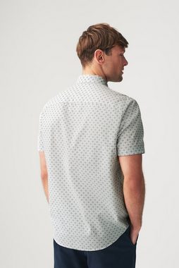 Next Kurzarmhemd Kurzärmeliges Hemd aus Leinengemisch mit Print (1-tlg)
