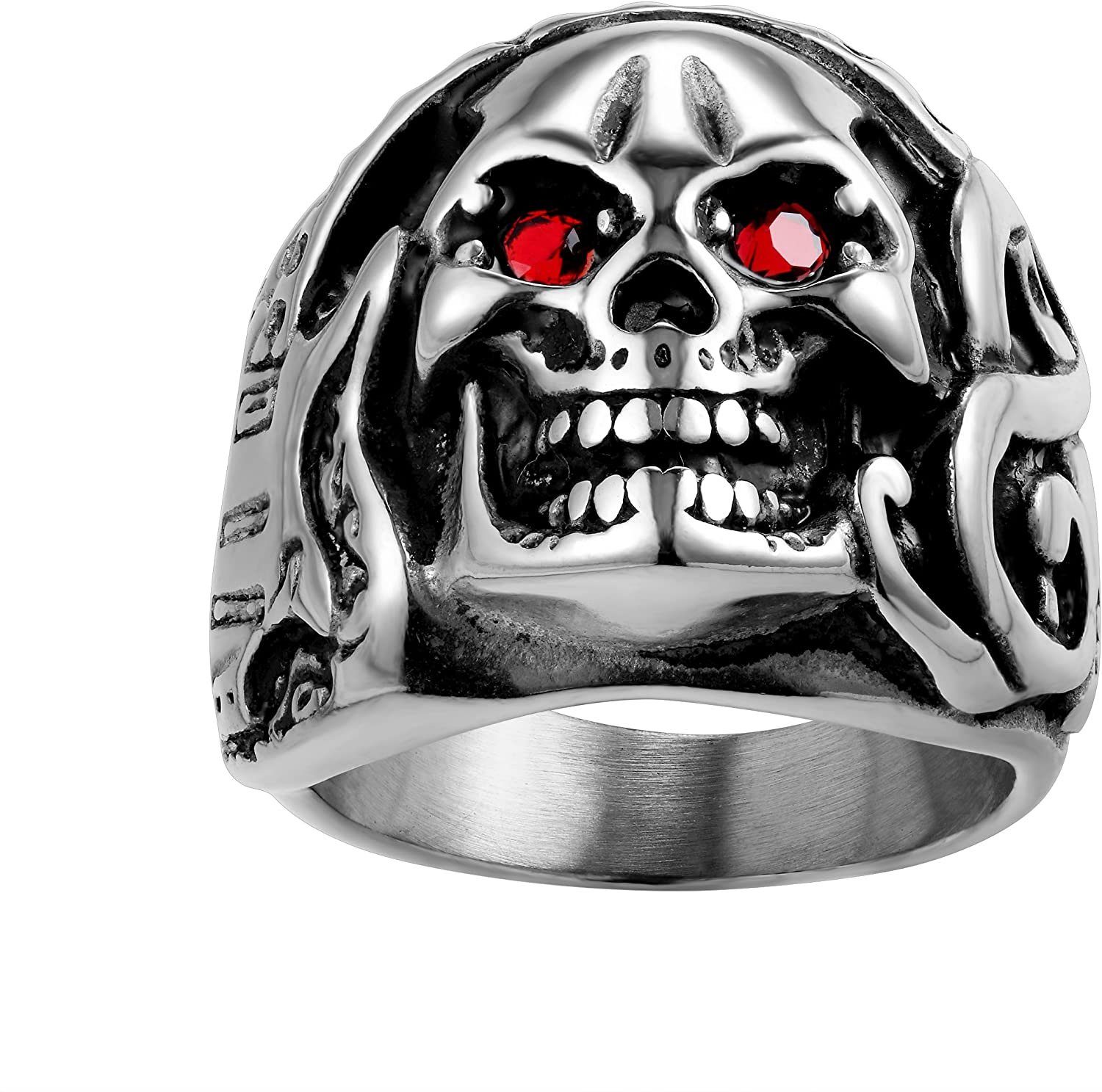 Karisma Fingerring Karisma Männer Edestahl 316L Silber Totenkopf Herrenring - 2 Rote Augen - RHC108 - 63 (20.1) | Fingerringe