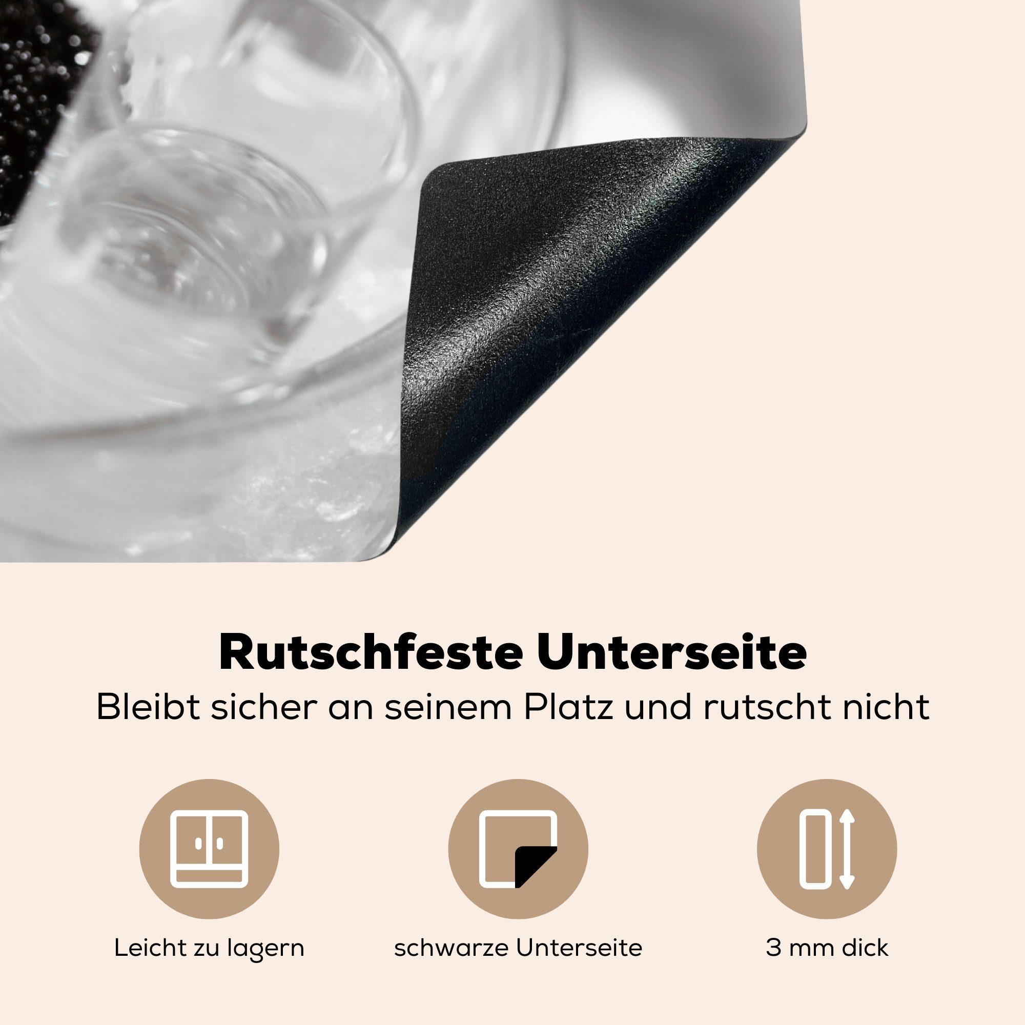 die (1 mit Vinyl, tlg), Gläser und cm, 71x52 Ceranfeldabdeckung MuchoWow Schutz Induktionskochfeld Kaviar, für küche, Herdblende-/Abdeckplatte Wodka