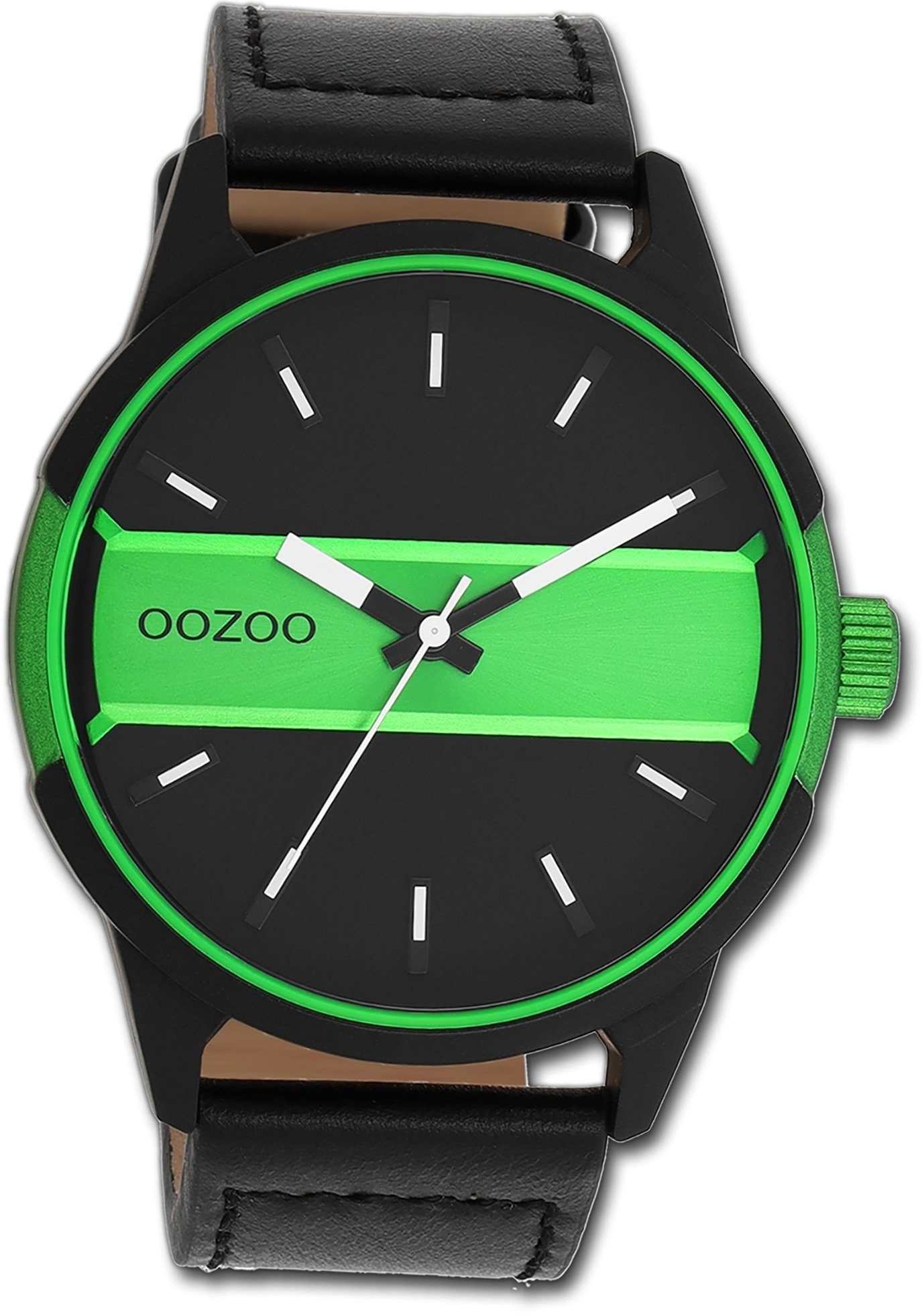 OOZOO Quarzuhr Oozoo Herren groß Lederarmband grün, rundes Gehäuse, Herrenuhr (48mm) Armbanduhr Timepieces, extra forest