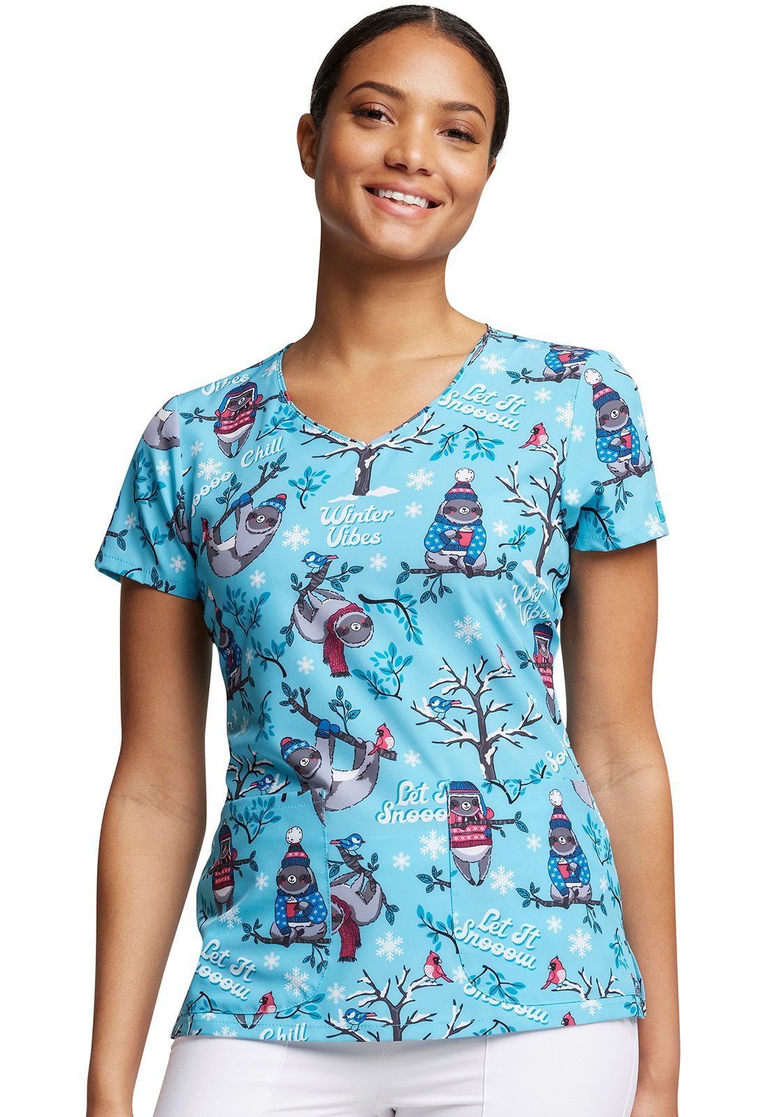 Dickies Funktionsbluse Bunt bedruckter Damen Kasack "Faultier im Winter" Kasack mit Motiv