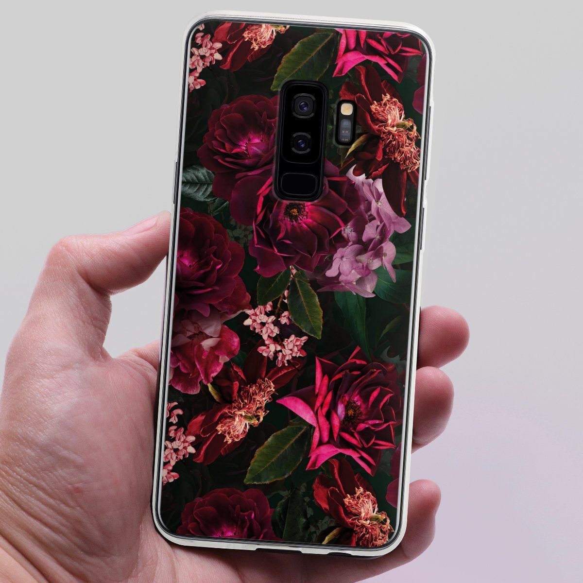 DeinDesign Handyhülle Rose Blumen Blüte Dark Red and Pink Flowers, Samsung Galaxy S9 Plus Silikon Hülle Bumper Case Handy Schutzhülle