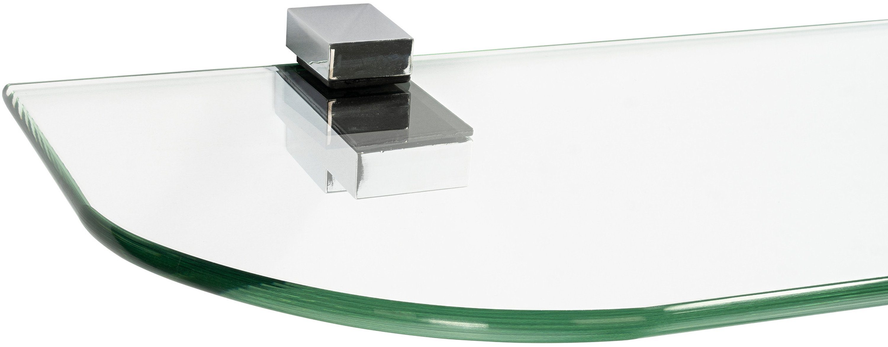 ib style Wandregal Glasregal 6mm klar 90 x 15 cm + Clip KUBI Verchromt, Glasboden aus ESG-Sicherheitsglas - Wandregal