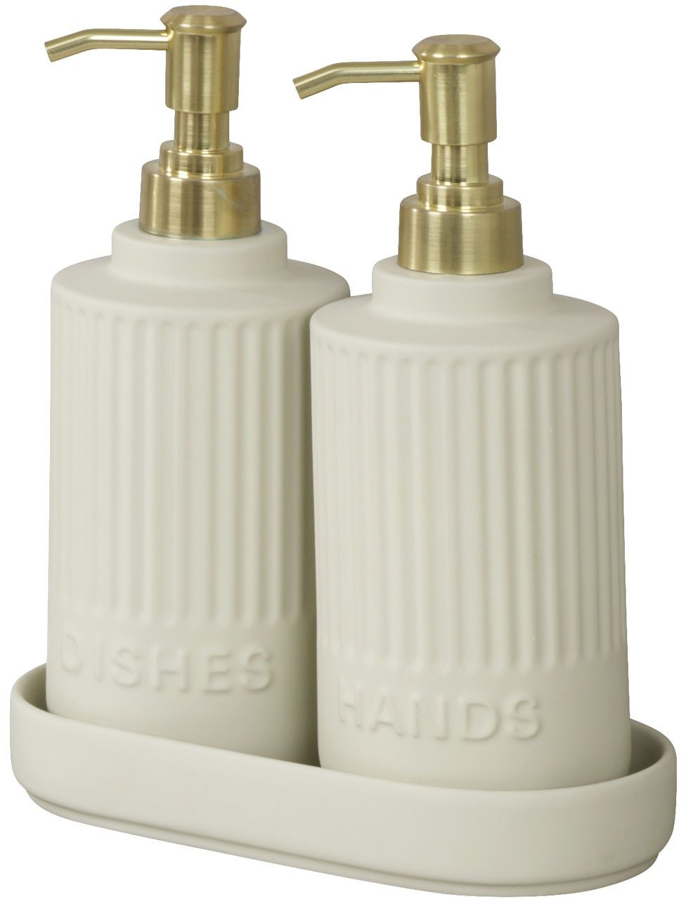 WENKO Seifenspender Modell Heidi, (Set, 3-tlg), mit Tablett, Soft-Touch-Oberfläche, Seifenspender-Set