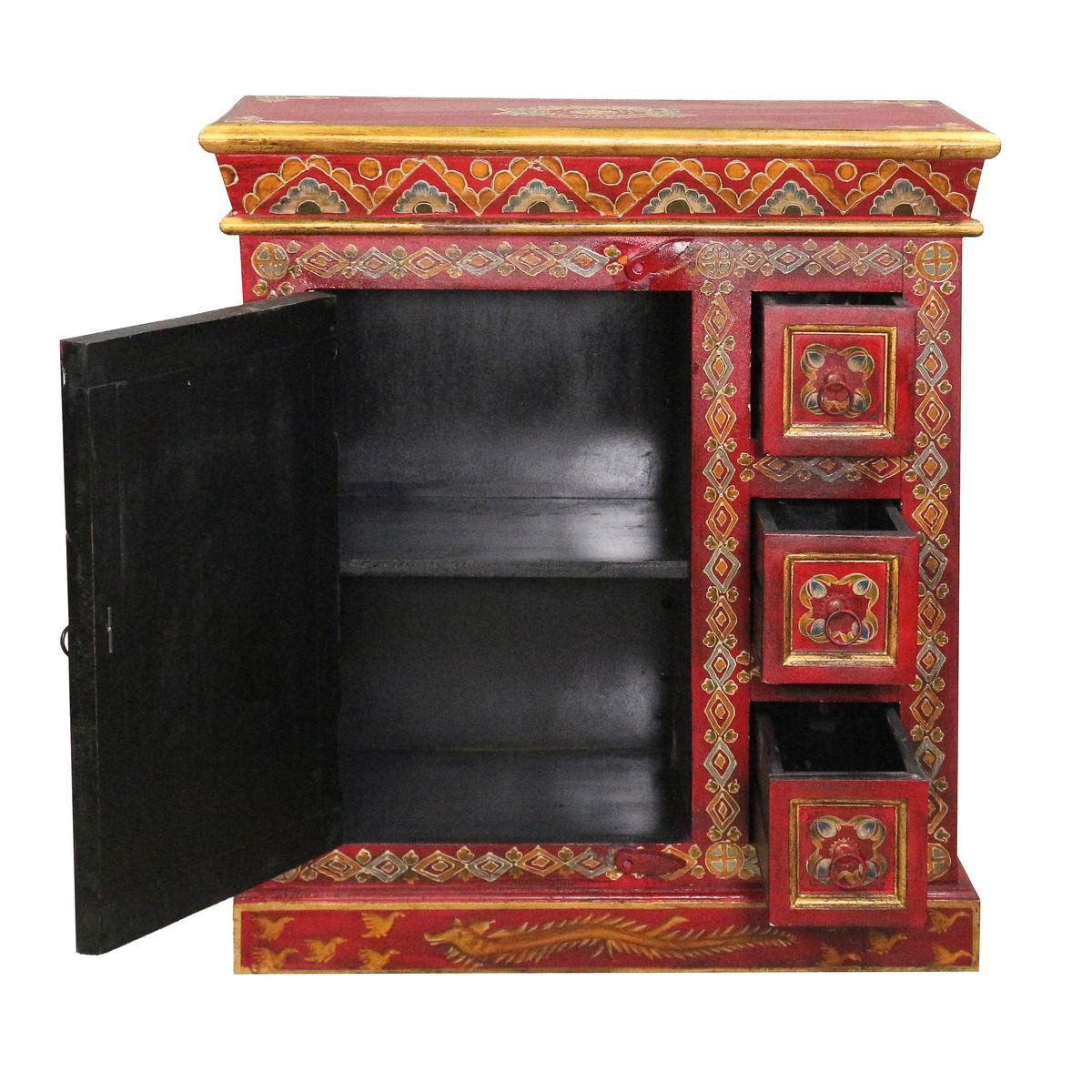 Oriental Galerie Mehrzweckschrank Tibet Wandschrank Norbu Rot 76 cm