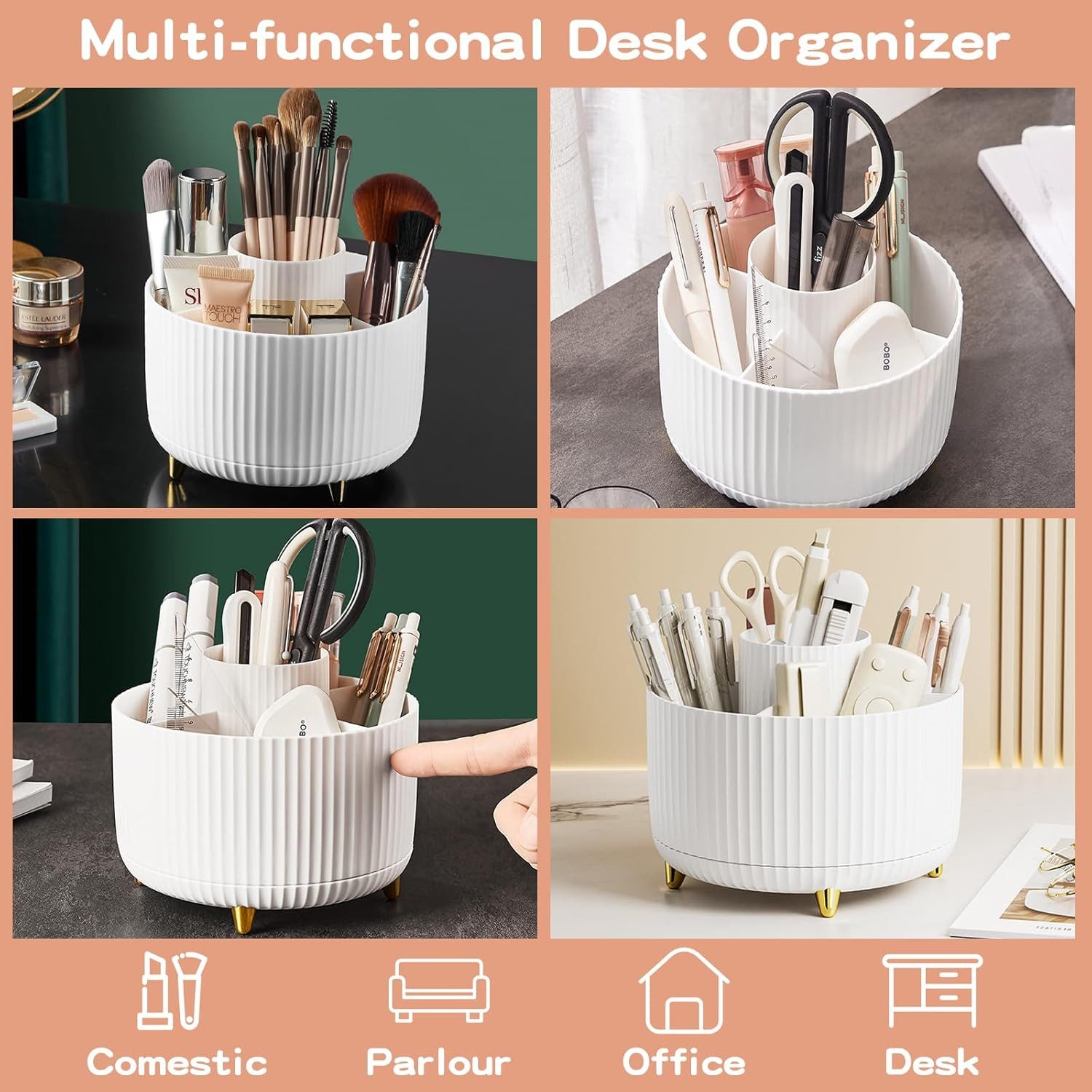 FELIXLEO Make-Up Organizer 360 Drehbarer Make up Organizer 5 Fächer für Schminktisch Weiß, 1-tlg. – Bild 3 von 5