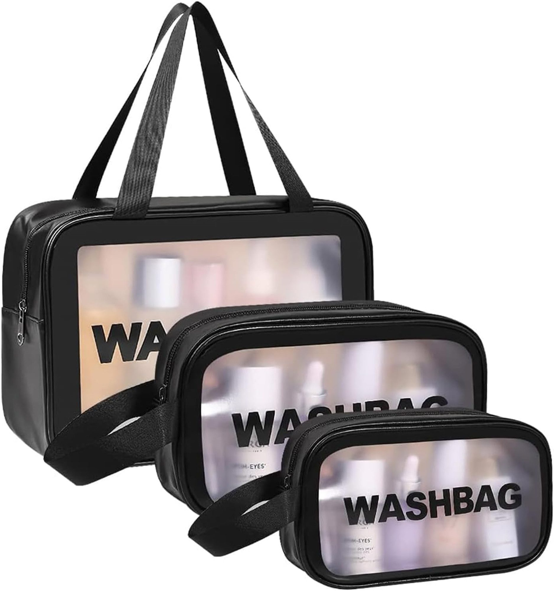 Fyrove Beautycase Kosmetiktasche, Waschtasche, Schminktasche, Kulturbeutel (Spar-Set, Verschiedene Größen , , Klein, Mittel, Groß, 3er Set), 3er Set, Transparent, Wasserdicht, Auslaufsicher, Leicht zu reinigen