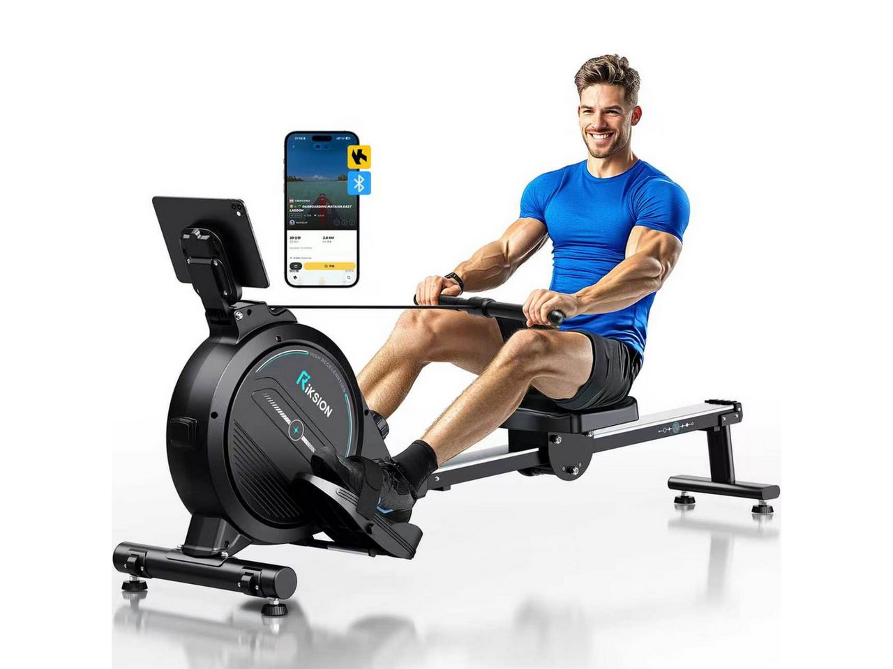 Riksion Rudergerät Magnetisches für Zuhause,16 Widerstandsstufen,APP & LCD-Display, (1-tlg), Leises Rudergerät für das Home-Gym,160 kg Belastung