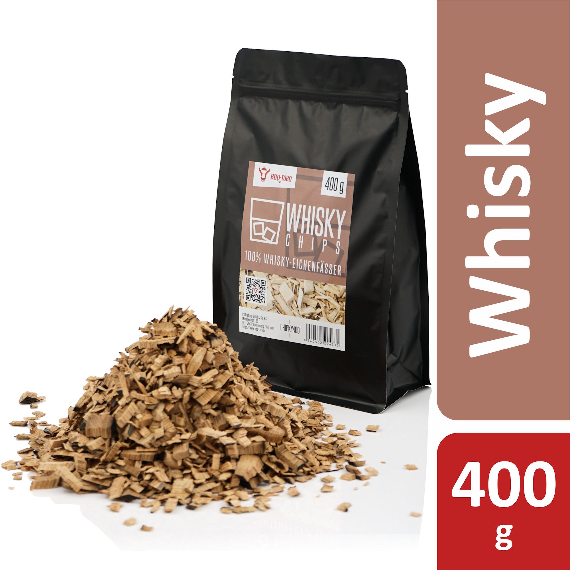 BBQ-Toro Räucherspäne BBQ-Toro Whisky Smoker Chips, 400 g, aus 100% Whisky-Eichenfässer, 0.40 kg