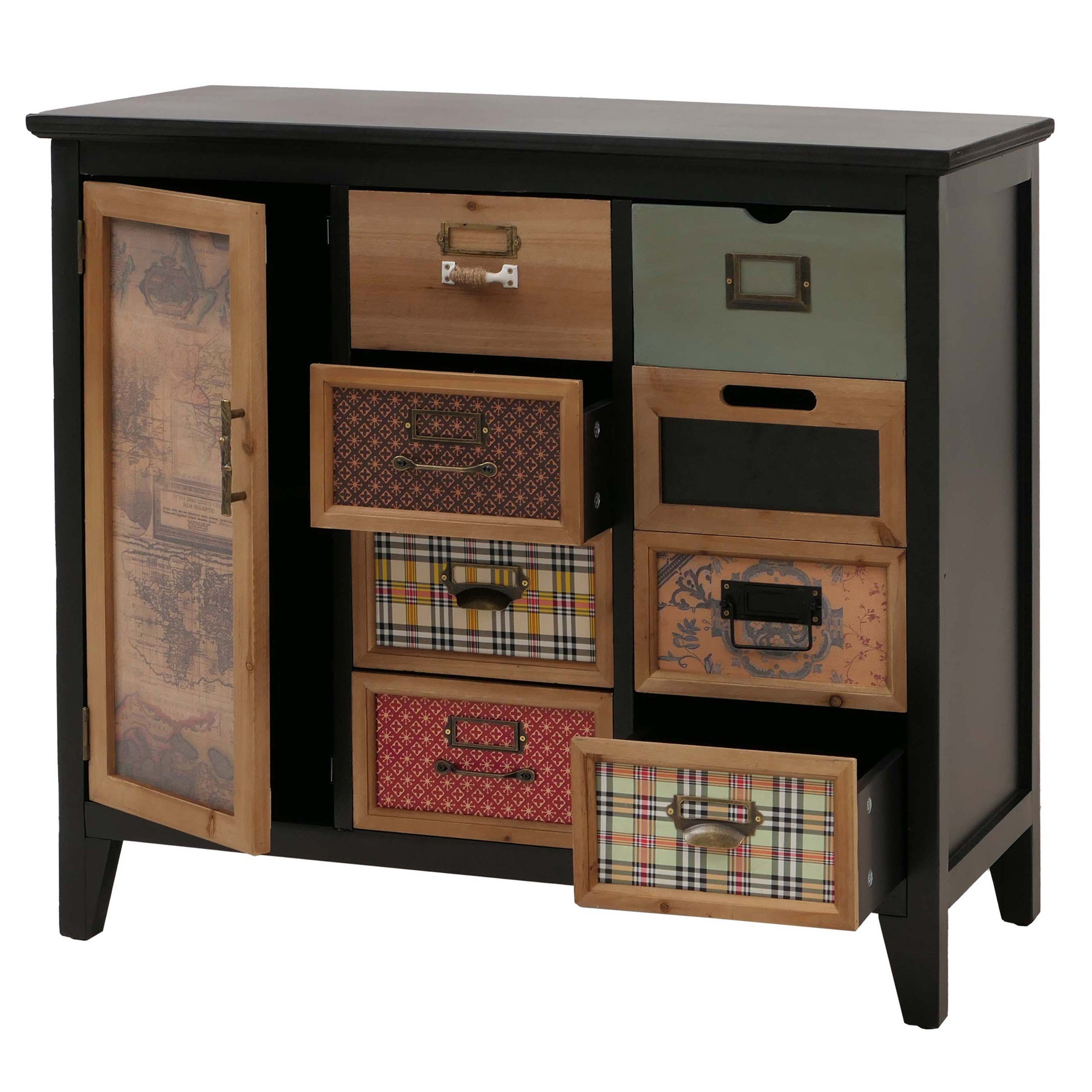 MCW Apothekerschrank MCW-O63-MU Schubladenfronten im Mix aus Mustern und Farben, mit Etikettenhaltern