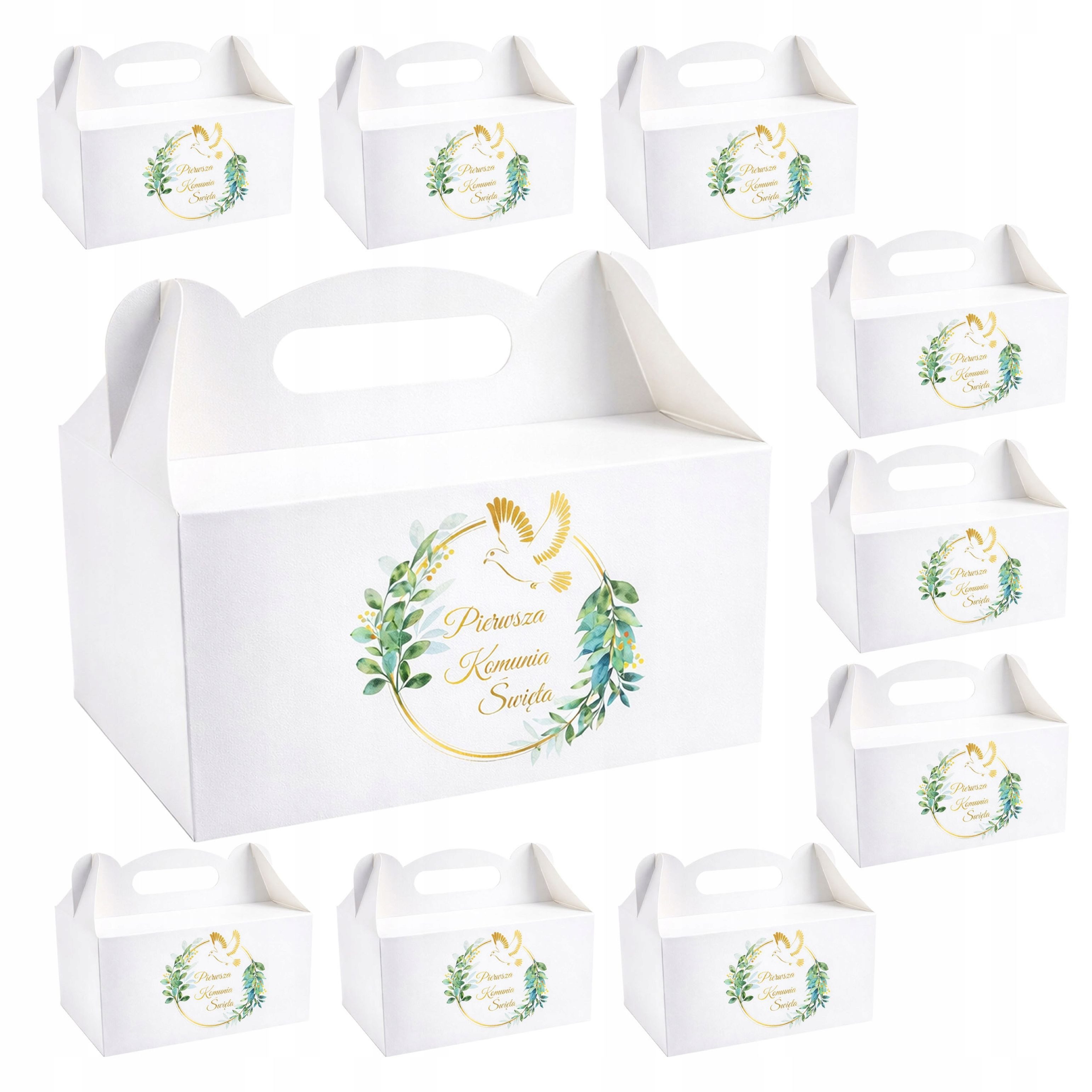 Festivalartikel Backform Kuchenschachtel Kommunion 10 Stk Weiß Gold stabil Geschenkbox, (1-tlg)