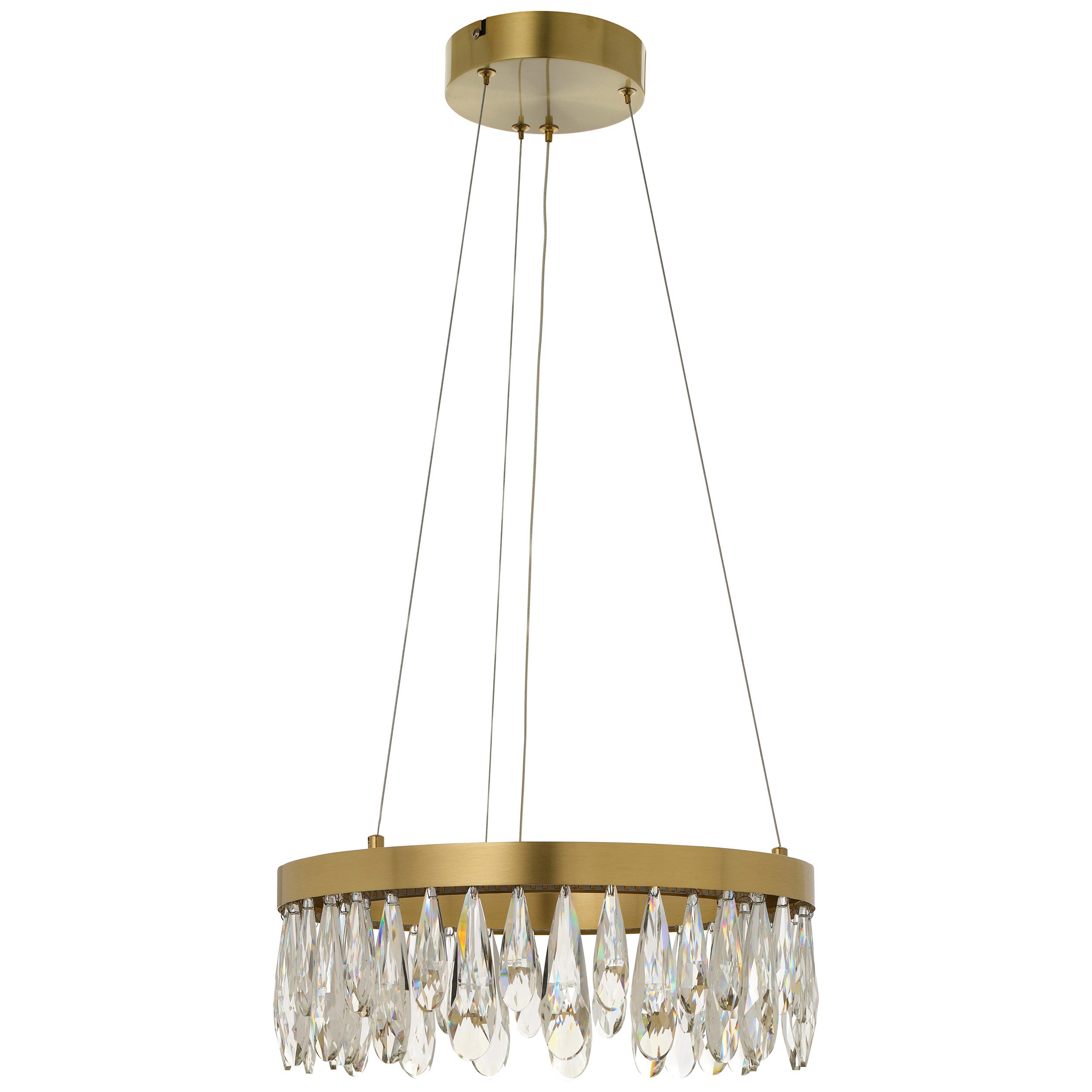 Lightbox Pendelleuchte, LED fest integriert, Warmweiß, LED Hängelampe mit Kristallen - Ø 40 cm - messingfarbend