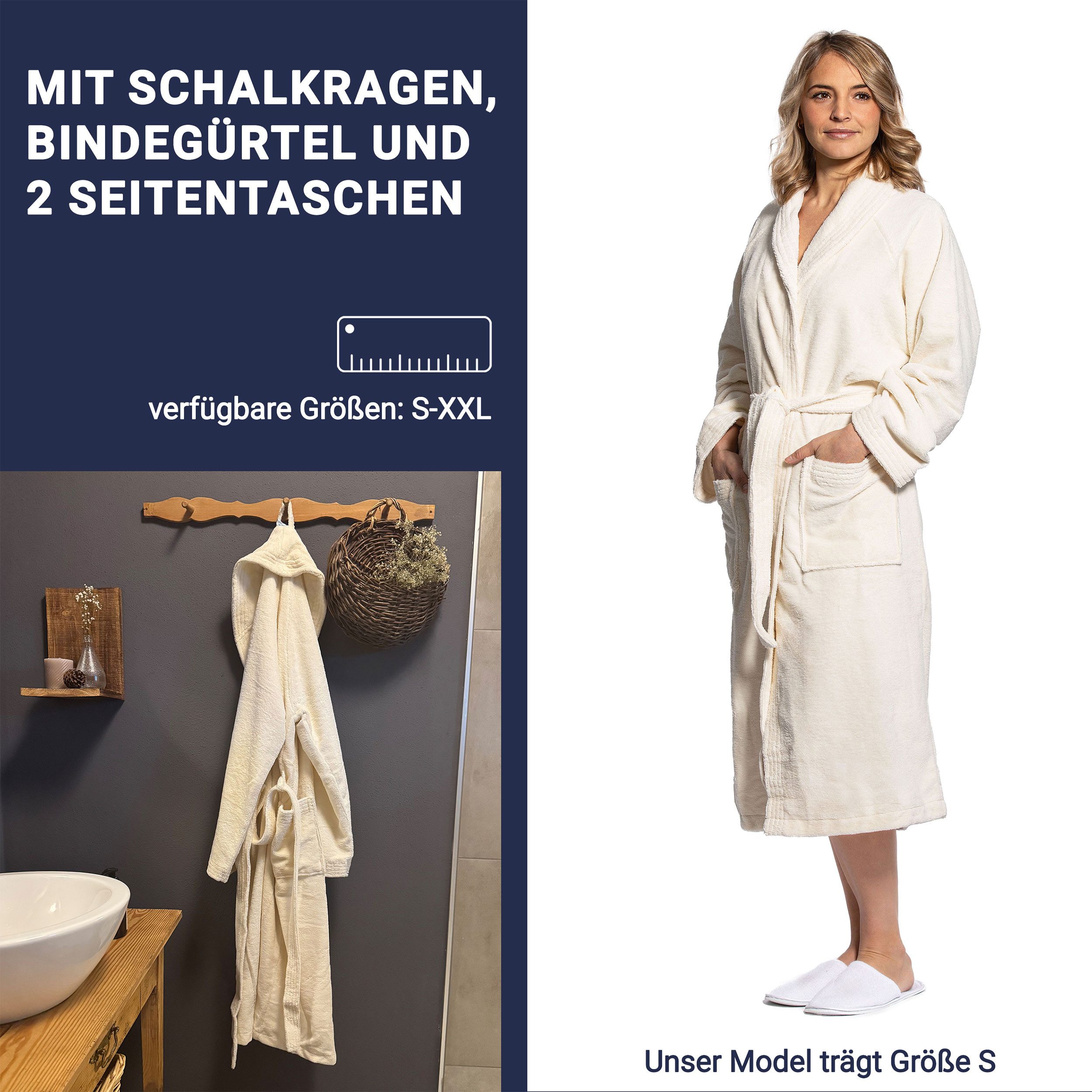 ZOLLNER Unisex-Bademantel, 50% Polyester, 50% Baumwolle, günstig online kaufen