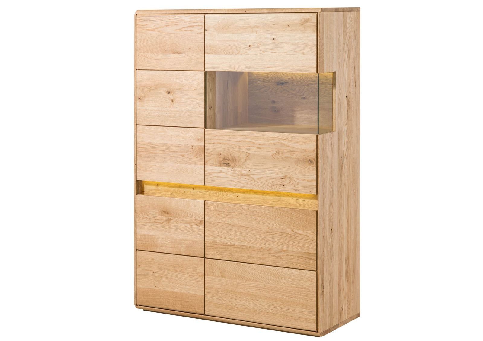 Massivmoebel24 Highboard (Massivholz), Highboard Wildeiche inkl. LED 103x43,5x152 natur geölt CARDIFF #120