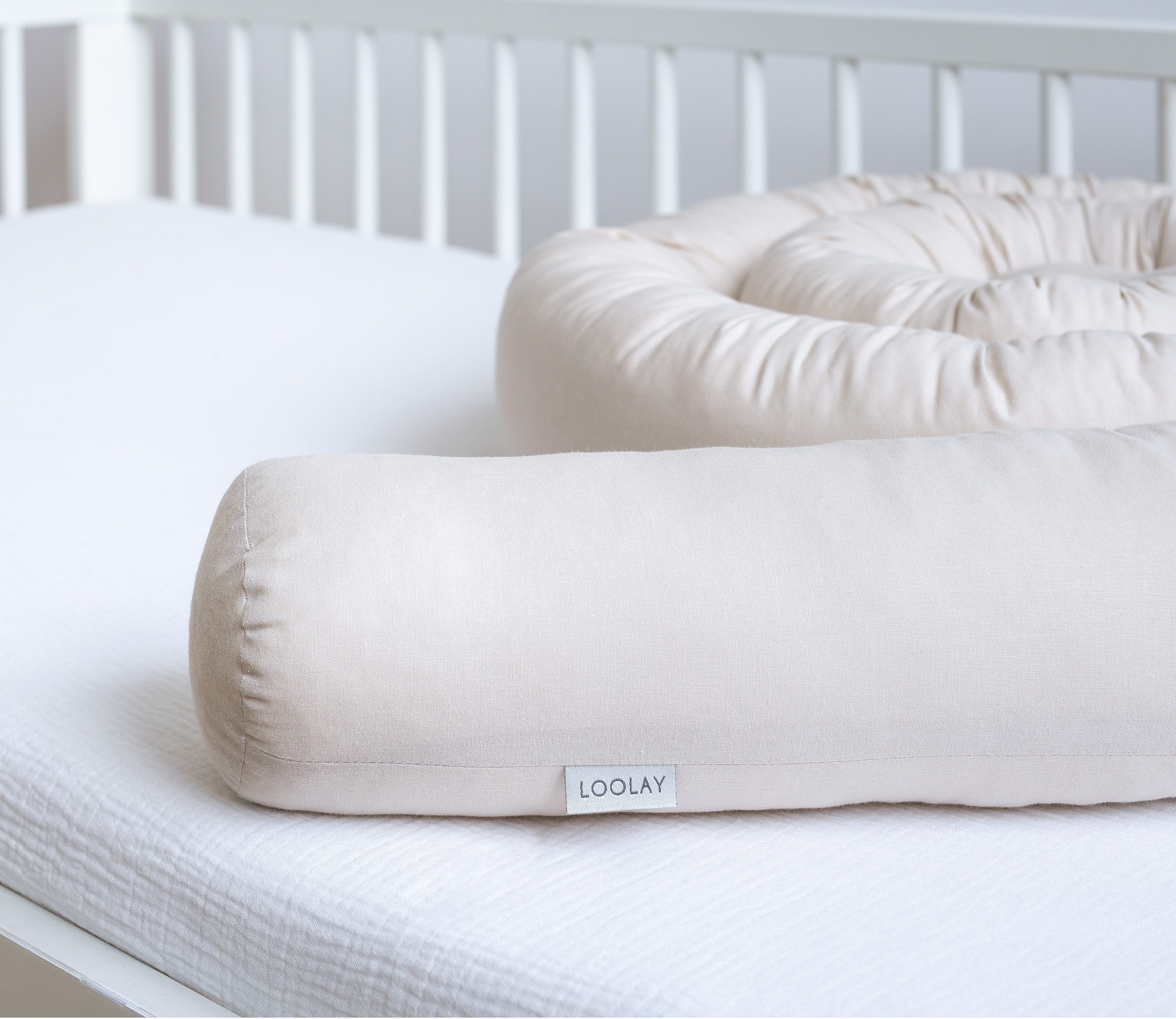 Nestchenschlange 100% BEIGE Baumwolle Multifunktion PREMIUM Bettschlange Stoffschlange