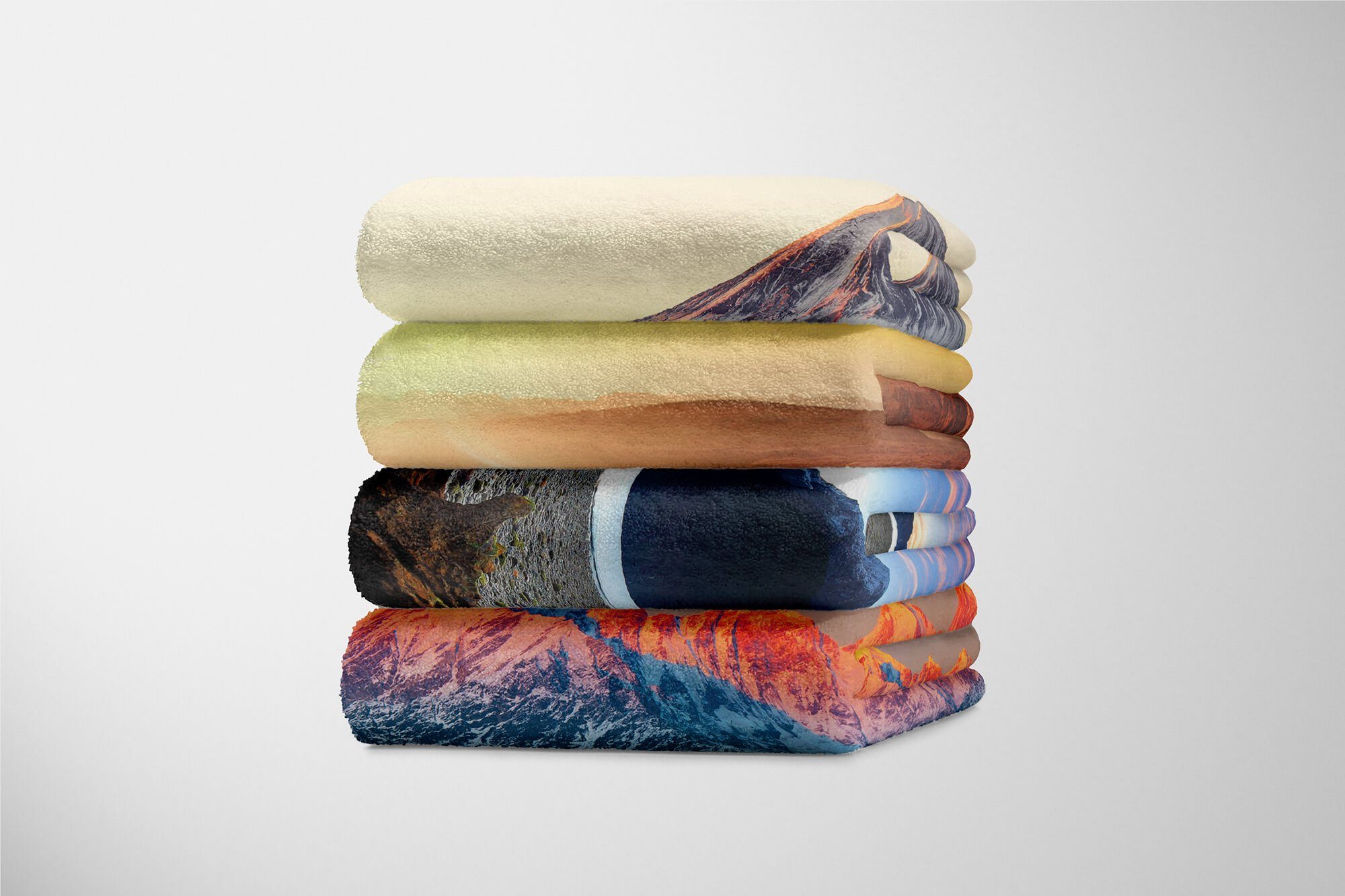 Sinus Art Handtücher Handtuch mit Handtuch Baumwolle-Polyester-Mix Berggipfel Fotomotiv Saunatuch Kuscheldecke Strandhandtuch Wolken, Rosa (1-St), Berge