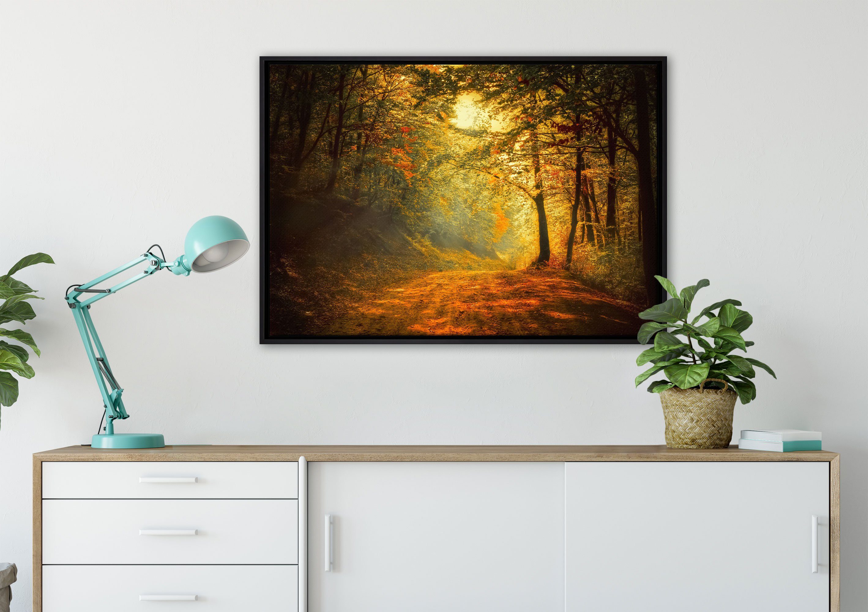 Schattenfugen-Bilderrahmen Leinwandbild Zackenaufhänger einem Wald, in fertig St), bespannt, gefasst, (1 Leinwandbild Wanddekoration inkl. Pixxprint