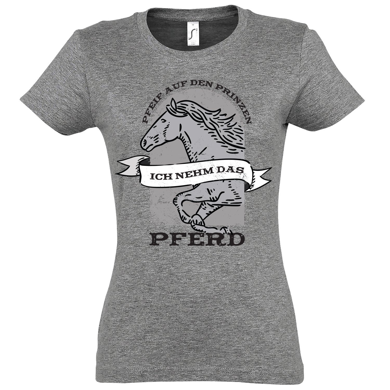 Youth Designz T-Shirt "Pfeif auf den Prinzen, ich nehm das Pferd" Damen T-Shirt mit modischem print Grau