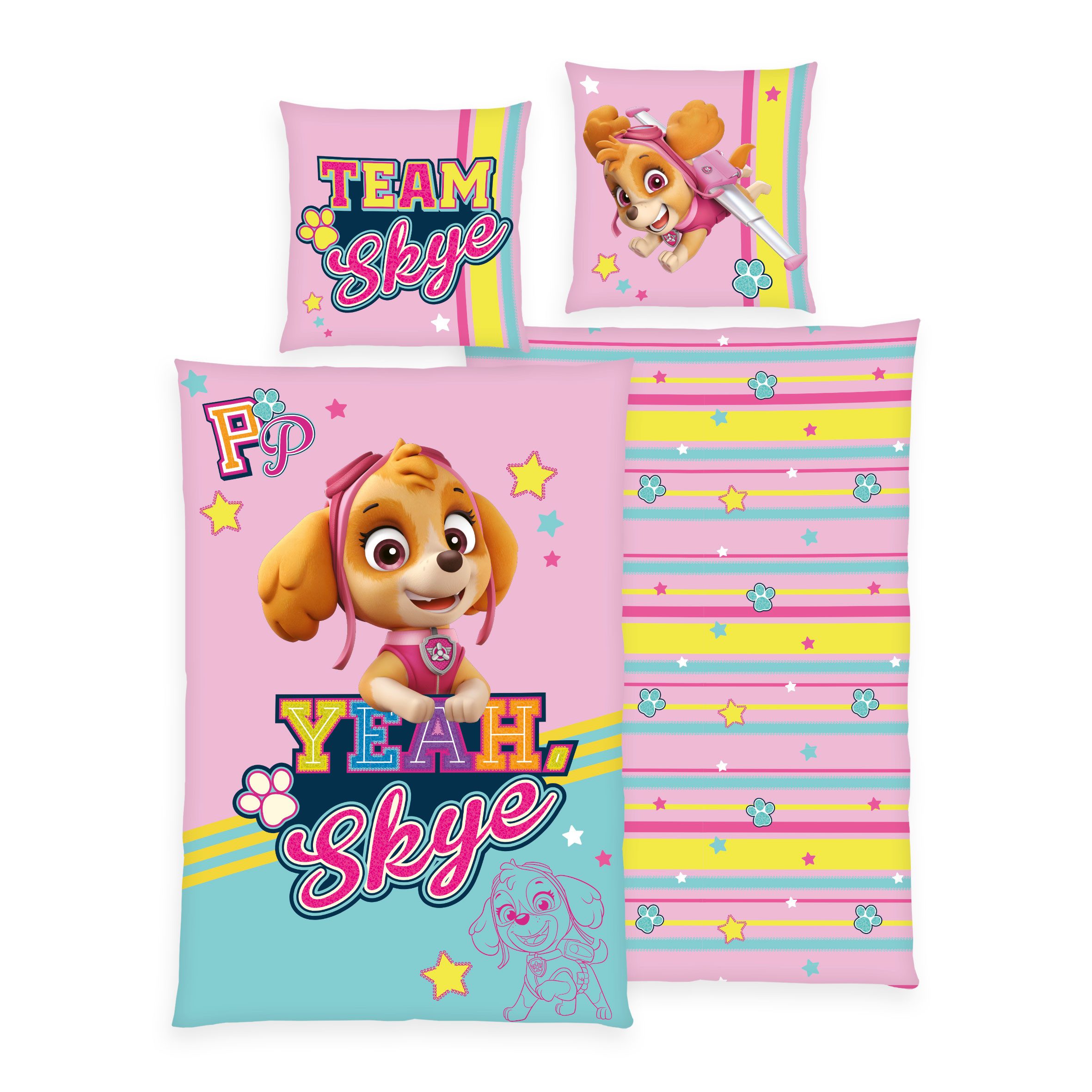 Stoffschmiede Kinderbettwäsche - Paw Patrol ‘Team Skye’ - 135x200cm + 80x80cm, 100% Baumwolle