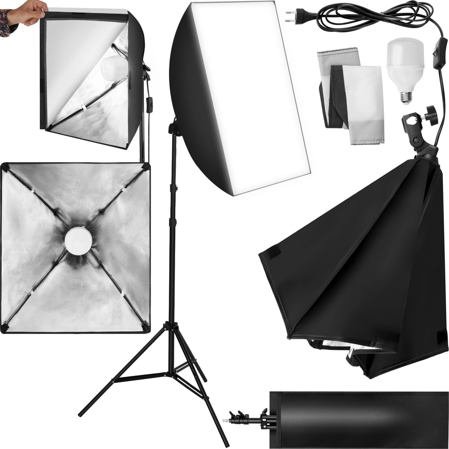 tectake Studioleuchte mit Softbox, Stativ und Tragetasche Studio-Stativ-Blitz | Studioblitze