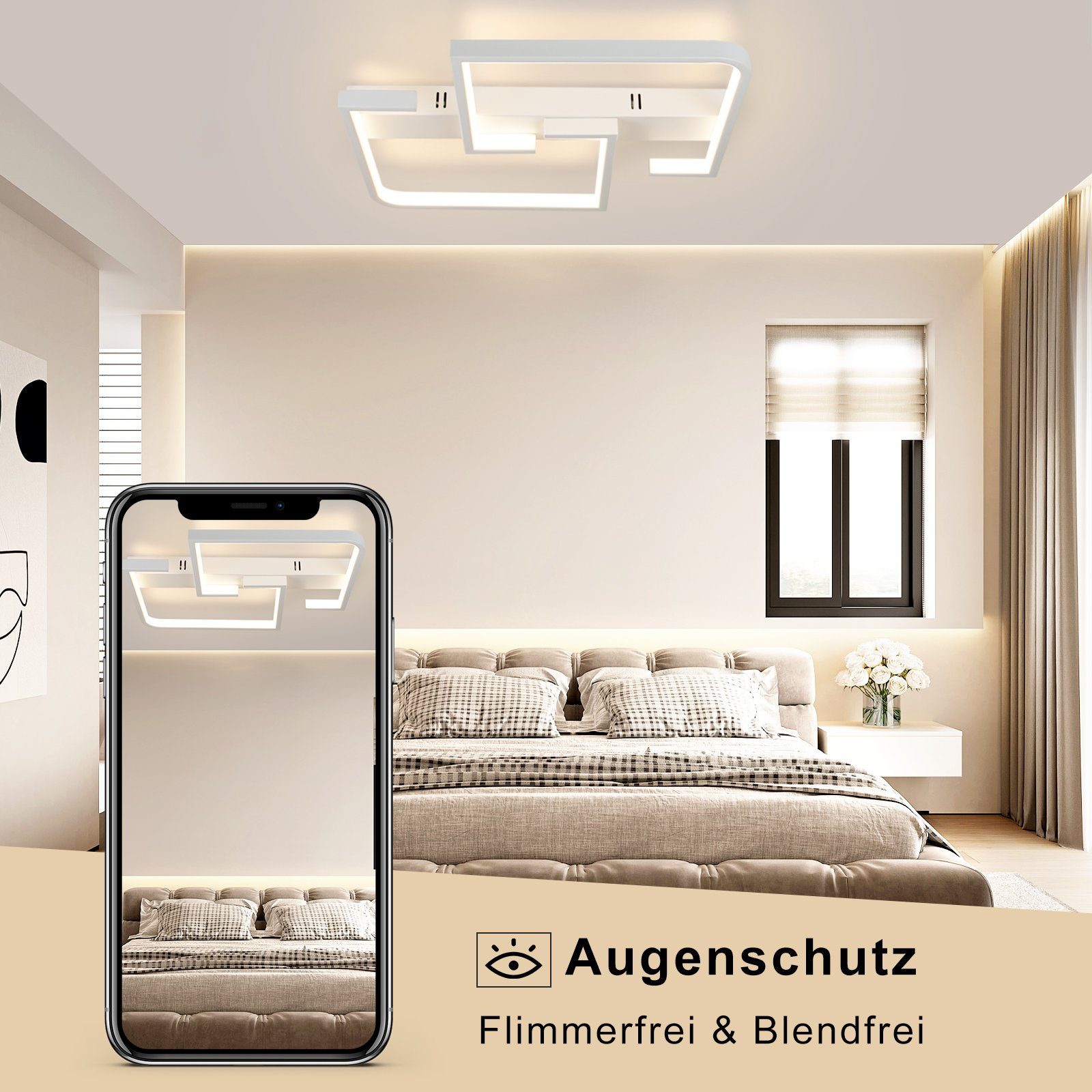 ZMH LED Deckenleuchte Dimmbare Wohnzimmer Deckenlampe mit Fernbedienung, 46W, Modern Design, 3000-6500K