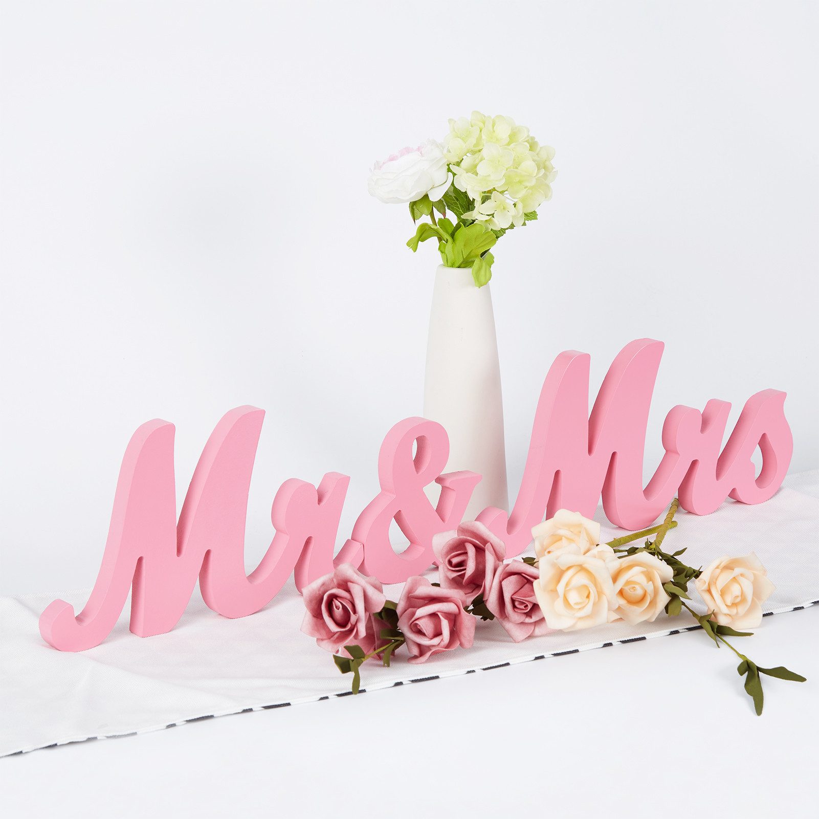 GarveeMore Deko-Schriftzug Rustikales Mr & Mrs Holzschild rosa – Hochzeitsdeko Tisch