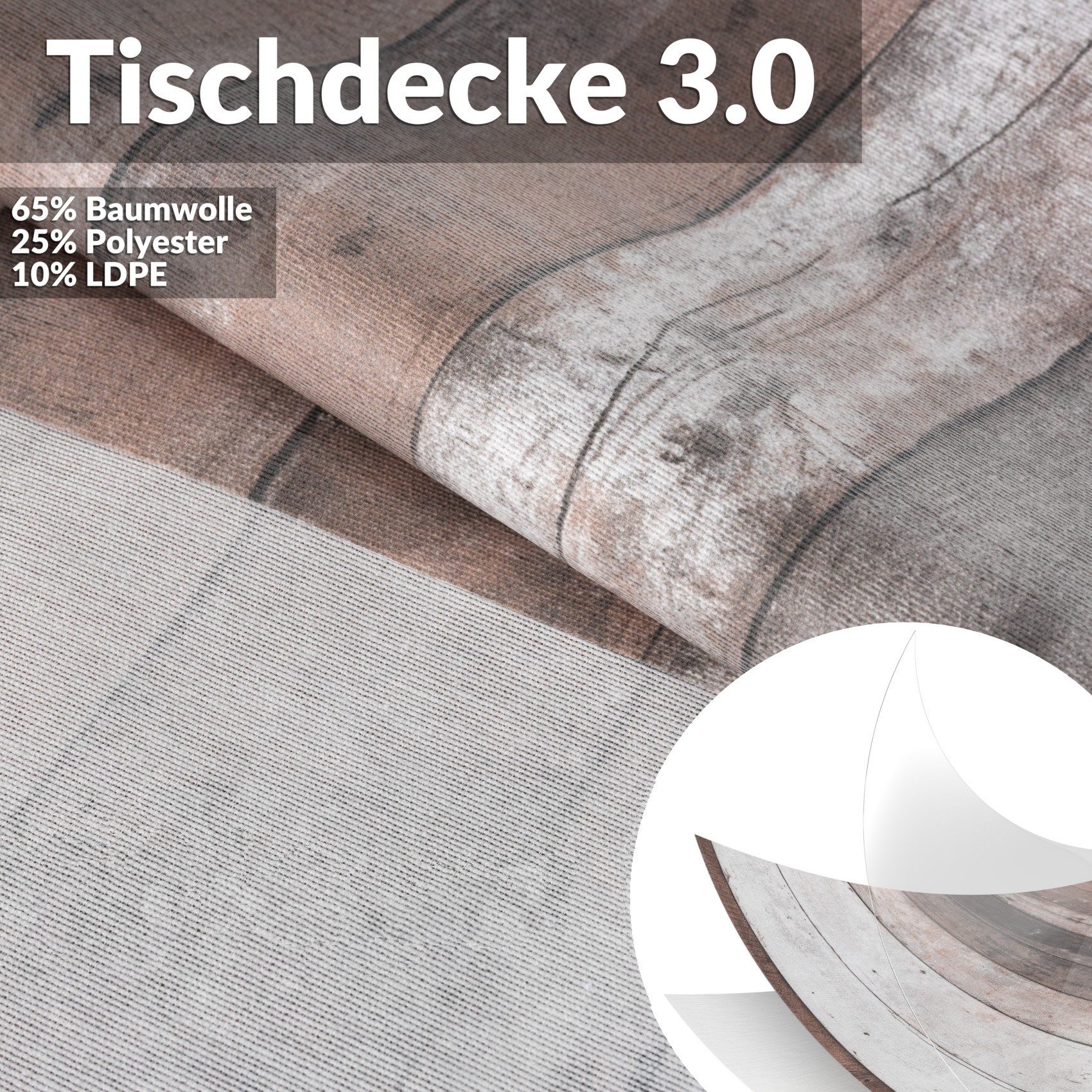 ANRO Tischdecke aus Baumwollmischung, Holzoptik, abwaschbar, Schnittkante – Bild 4 von 5