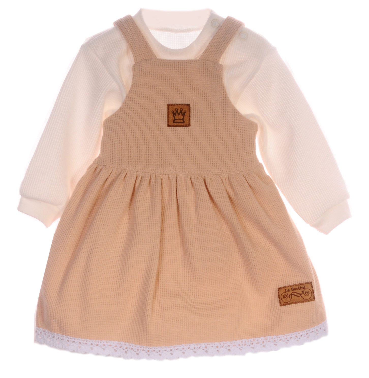 La Bortini Trägerkleid Trägerrock und Langarmshirt Baby Set Kleidchen 44 50 56 62 68 74 80 86 92 98 creme beige