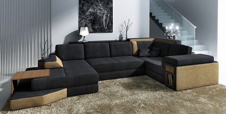 Textil U Big Ecksofa Wohlandschaft Leder Couch Design Ecksofa, JVmoebel Form XXL Sofa