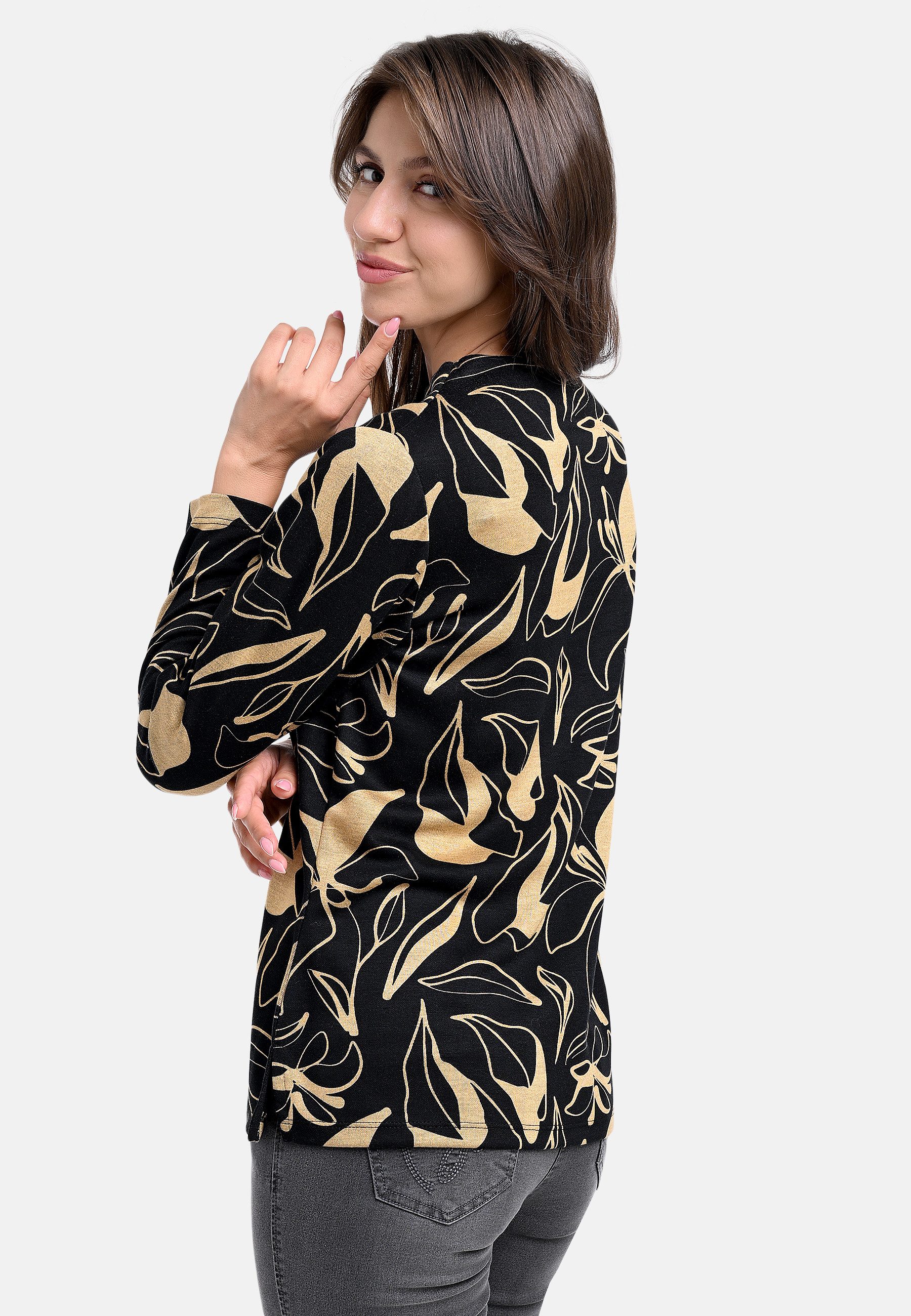 BICALLA T-Shirt Shirt mit Blumen-Print in Schwarz/Gold (1-tlg) günstig online kaufen