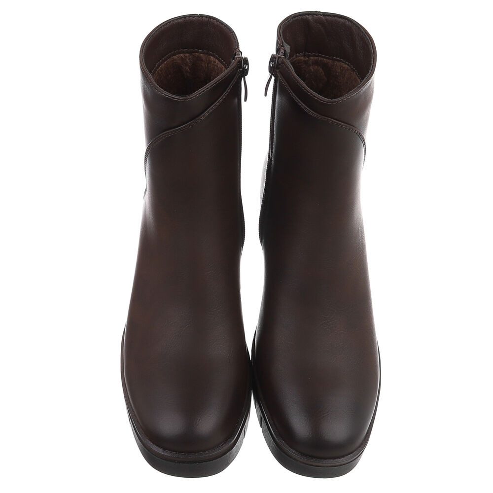 Ital-Design Modische Damen-Stiefeletten mit Komfort für Alltag und Freizeit Keilstiefelette (90649039) Keilabsatz/Wedge Stiefeletten in Dunkelbraun