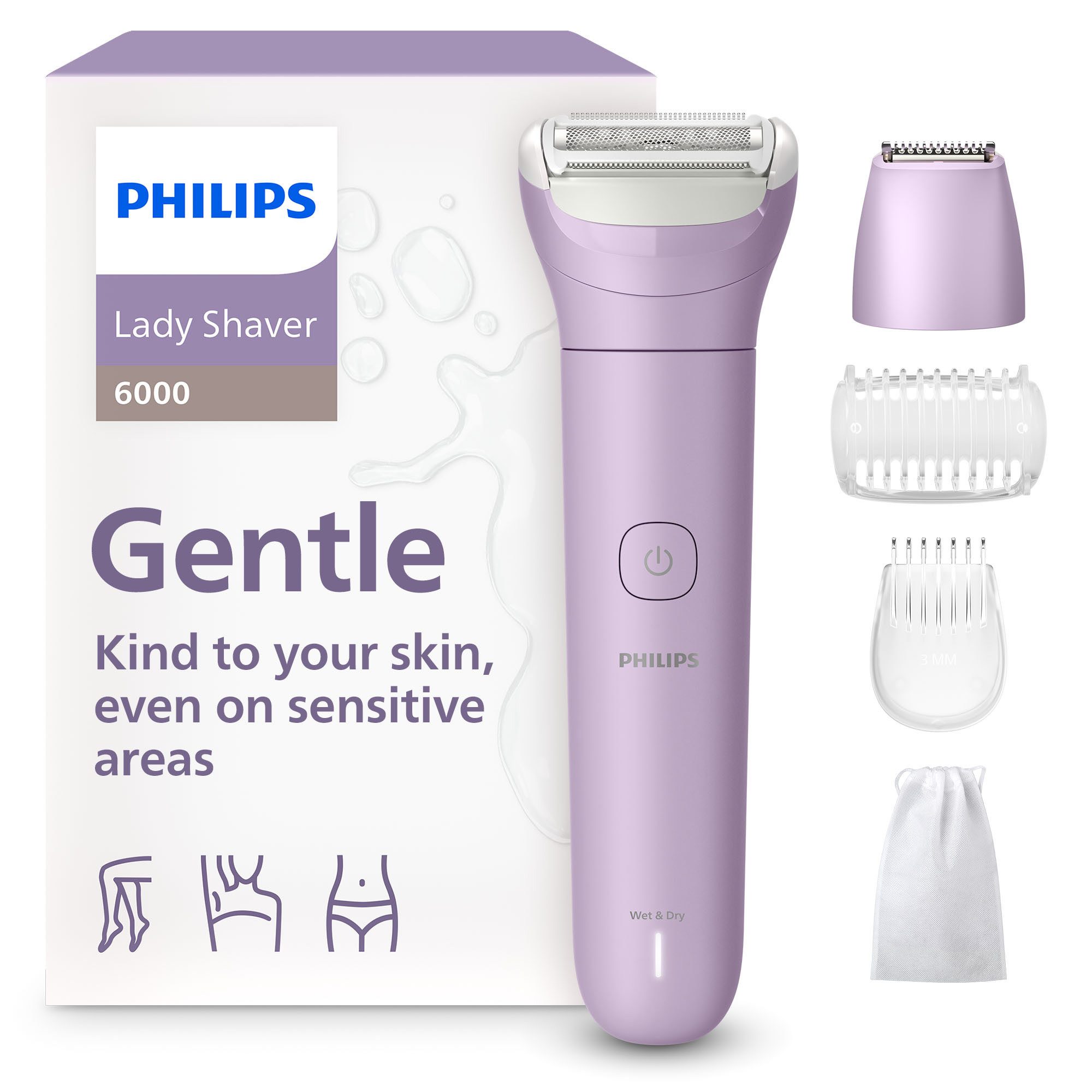 Philips Электробритва Lady Shaver Series 6000, Aufsätze: 3, kabelloser Бритвы, nass und trocken, inkl. Триммерыaufsatz