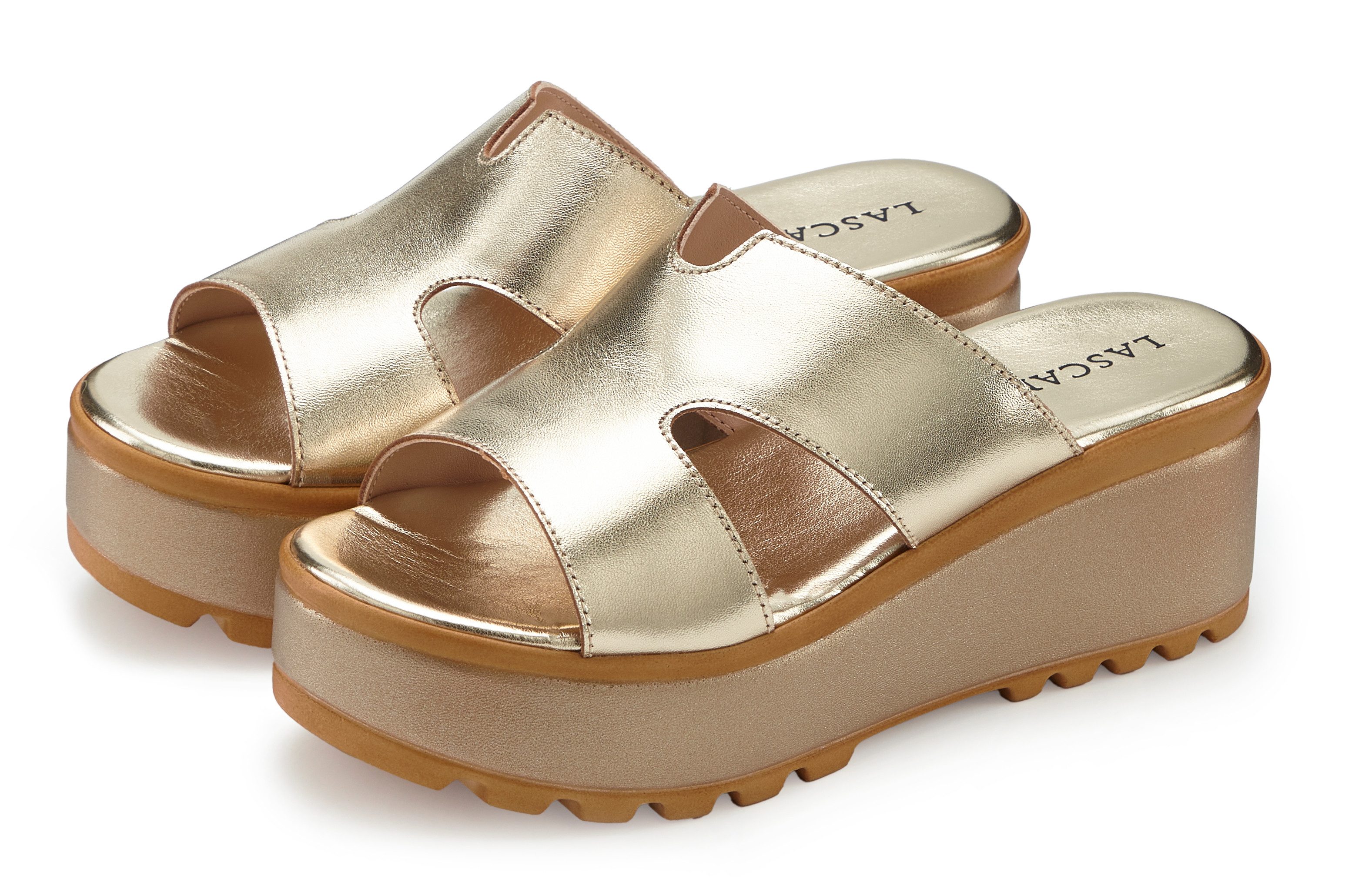LASCANA Sandale, Sommerschuh, Mule, offener Schuh, Pantolette NEU aus Leder mit Keilabsatz