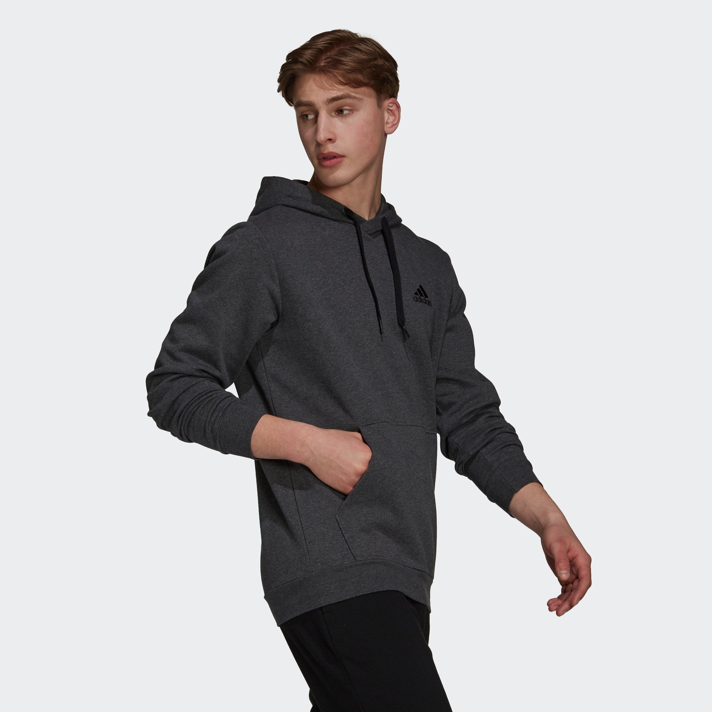 FLEECE ESSENTIALS adidas Dark Grey Kapuzensweatshirt Black Heather HOODIE / Sportswear