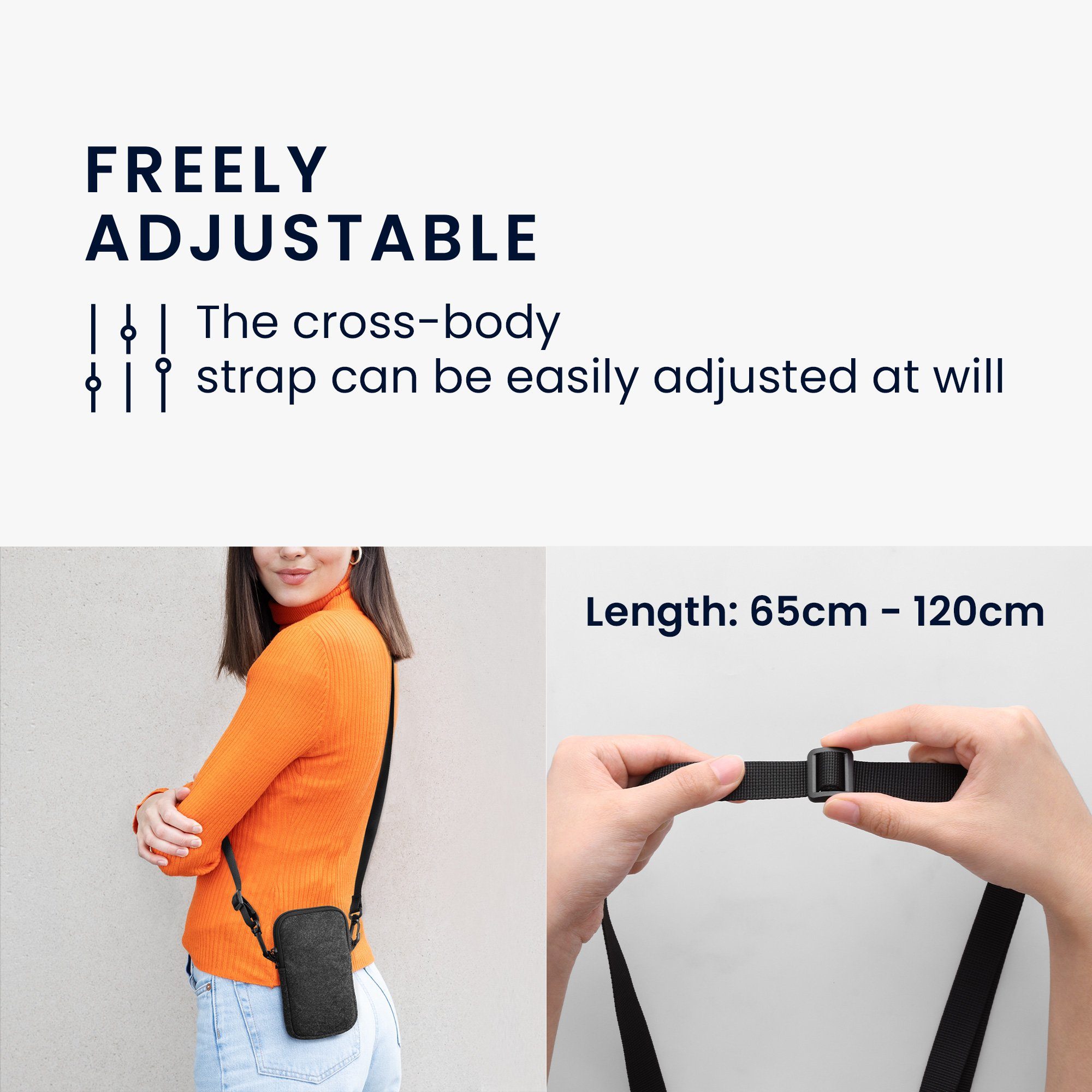 kwmobile Handytasche Handytasche für Smartphones XL - 6,7/6,8" (1-tlg), Filz Handy Hülle - Tasche mit Kette 17,2 x 8,4 cm Innenmaße