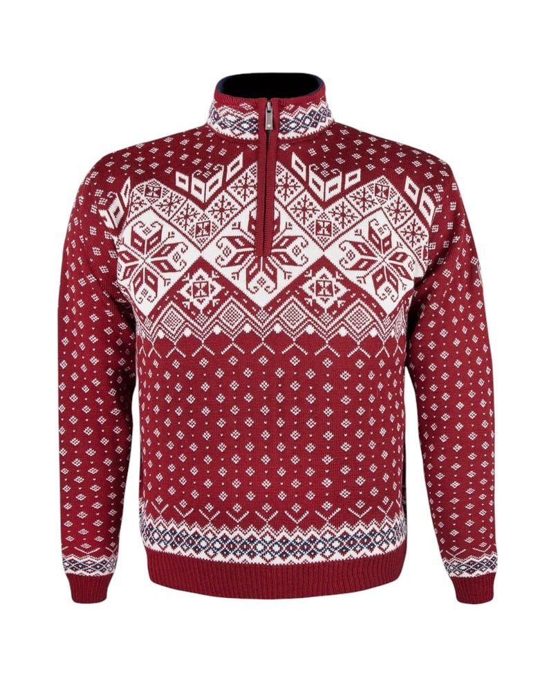 kama Sweater Pullover 4082 Half Zip mit Nordischen Muster (Merinowolle) rot Herren