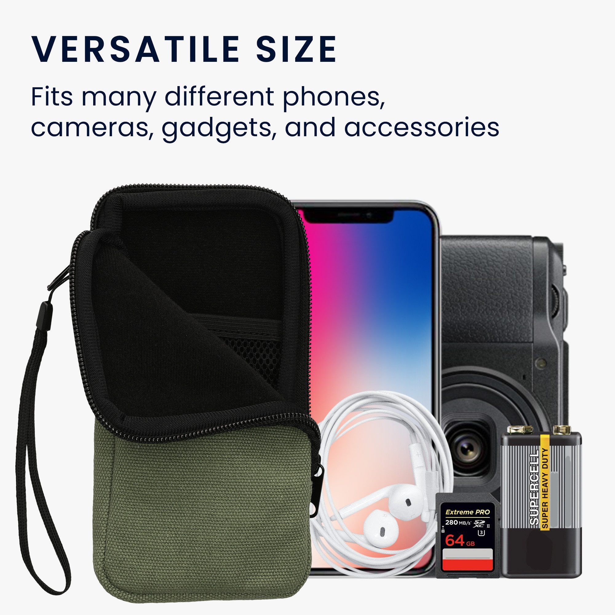kwmobile Handytasche Handy Tasche für Smartphones XL - 6,7/6,8" Hülle (1-tlg), Canvas Handyhülle mit Mikrofaser Inlay in Olivgrün