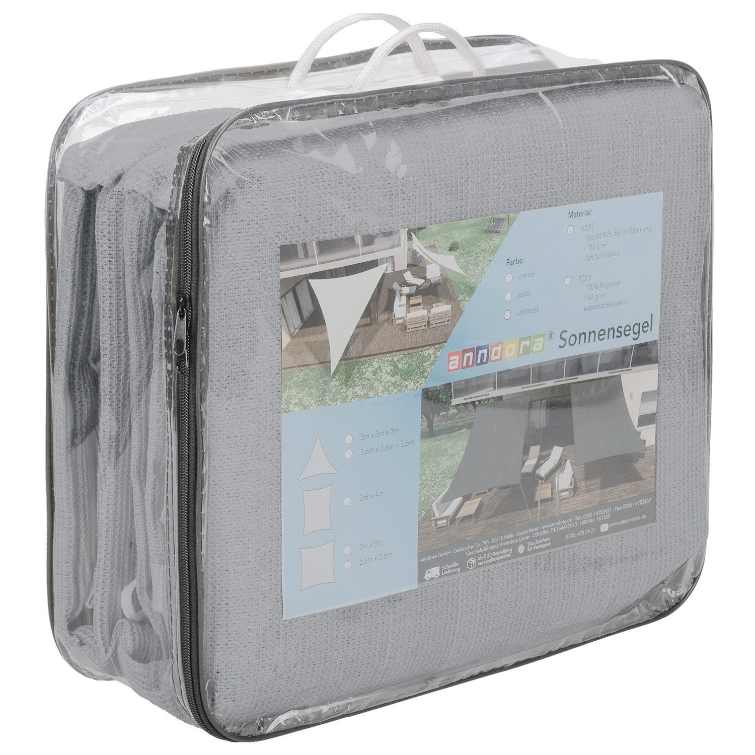 anndora Sonnensegel Tarp 4x6 - cream rechteckig HDPE, (hellgrau), luftdurchlässiger Stoff