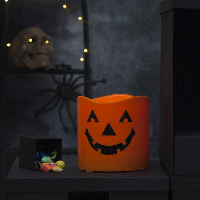 STAR TRADING LED-Kerze Halloween Gruselkerze gelbe LED D: 15cm H: 15cm Batteriebetrieb orange