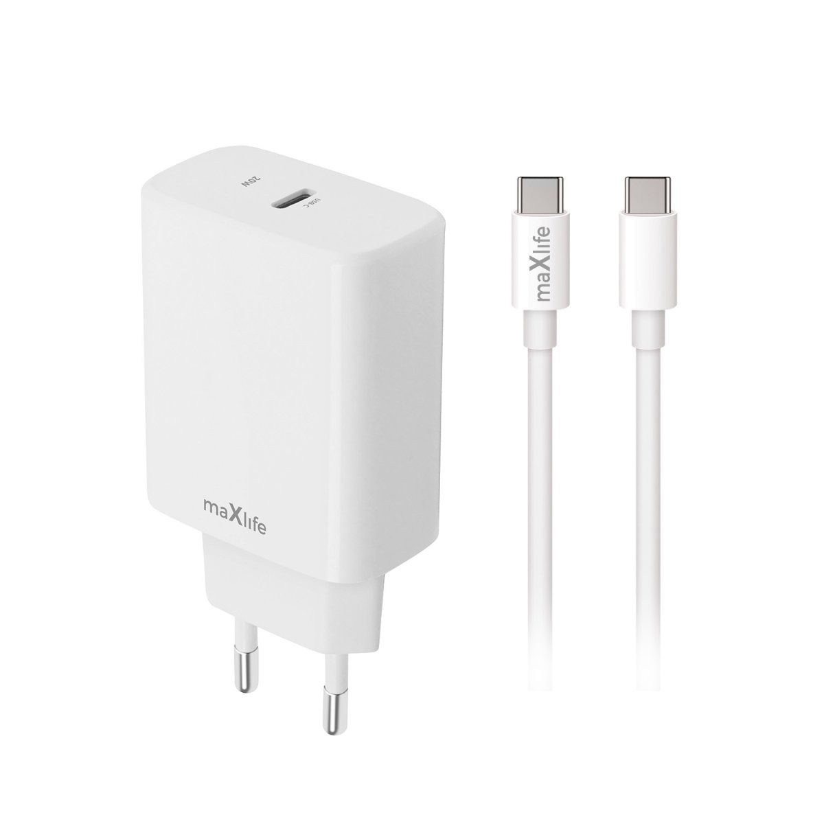 MaXlife Maxlife MXTC-10-20C PD QC Ladegerät 1x USB-C 20W weiß + USB-C - USB-C Smartphone-Ladegerät