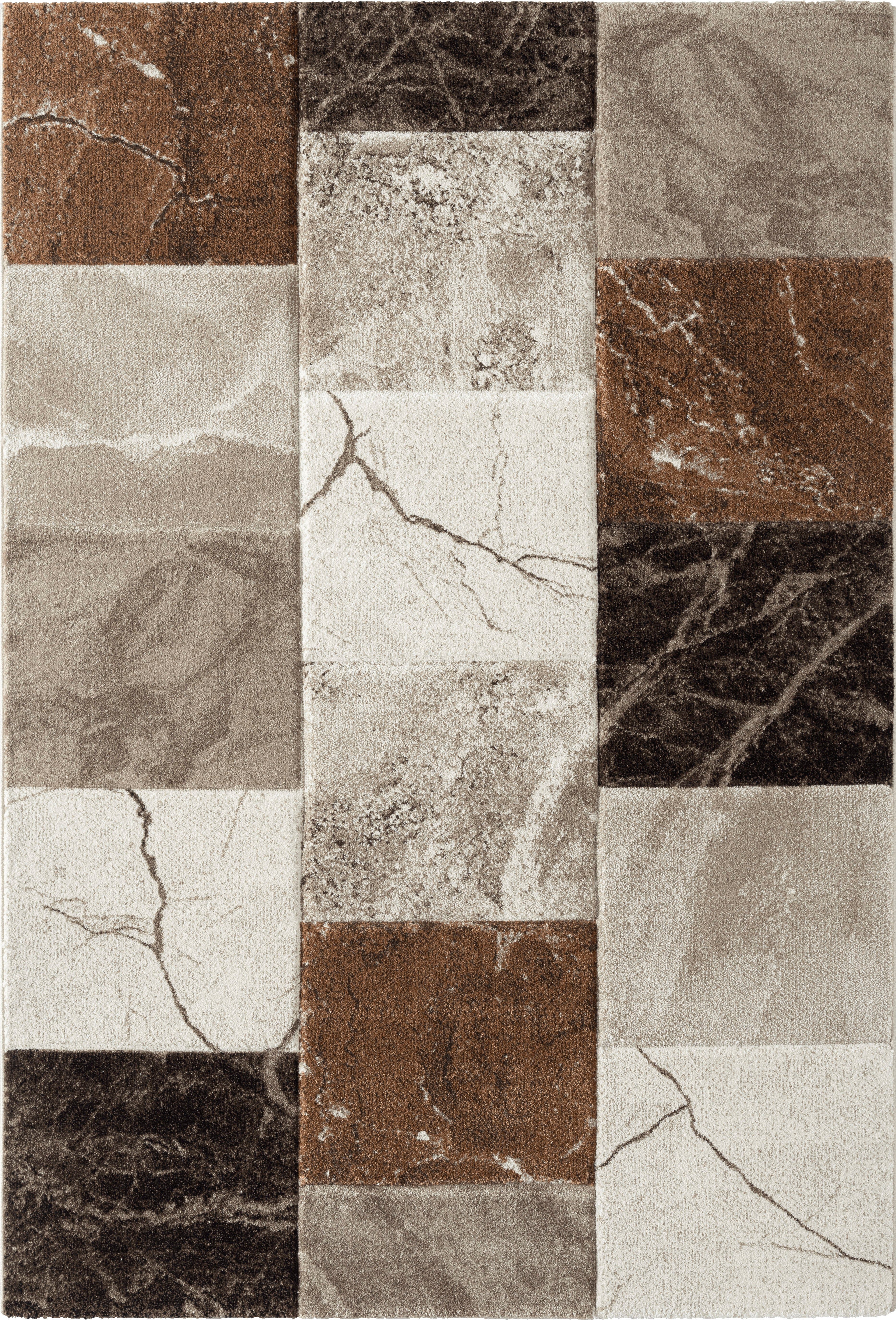 Teppich Marmor-Look, my home, 13 mm, Teppich Natal, Hoch-Tief-Effekt, in braun rechteckig, Höhe: Karo-Muster Haptik, weiche