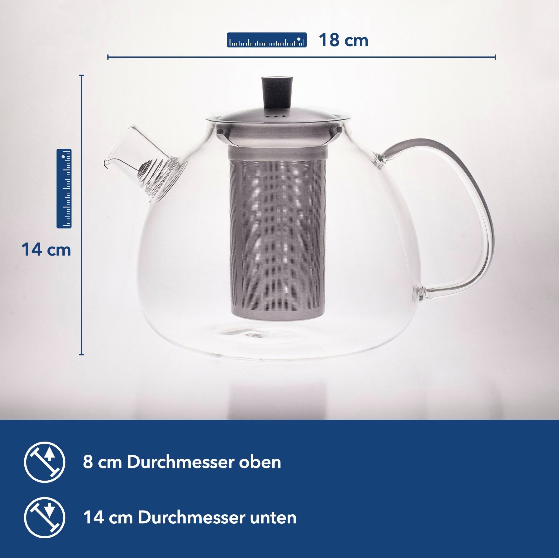 Hanseküche Teekanne Teekanne 1.5 Glas 1500 Premium Hochwertig Ultrafeinfilter aus Auffangdraht Langlebig ml Teebereiter, Modernes Edelstahl), l, (Teekanne, und inkl. Design, und