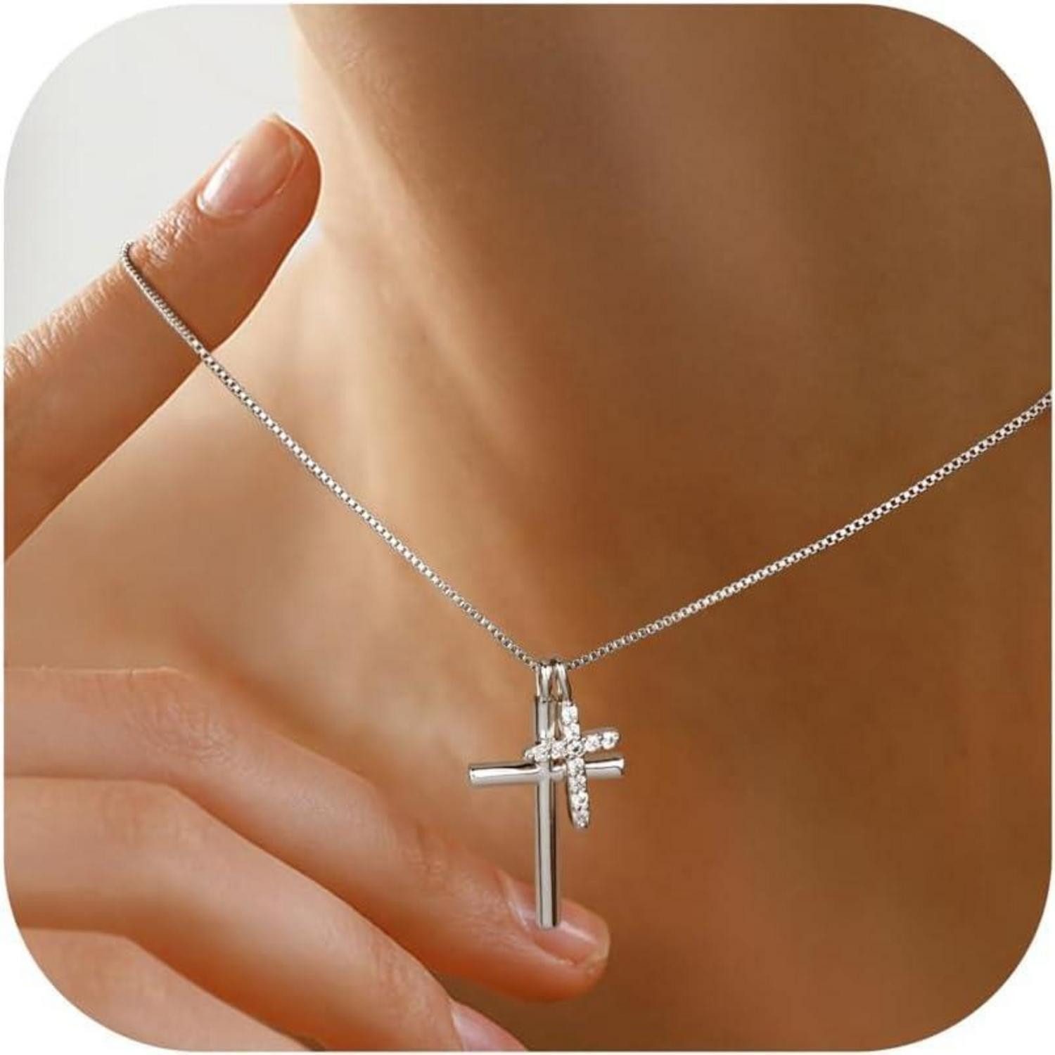 LuxusKollektion Kette und Anhänger Set Kreuz Kette Damen 14K Gold Vergoldet günstig online kaufen