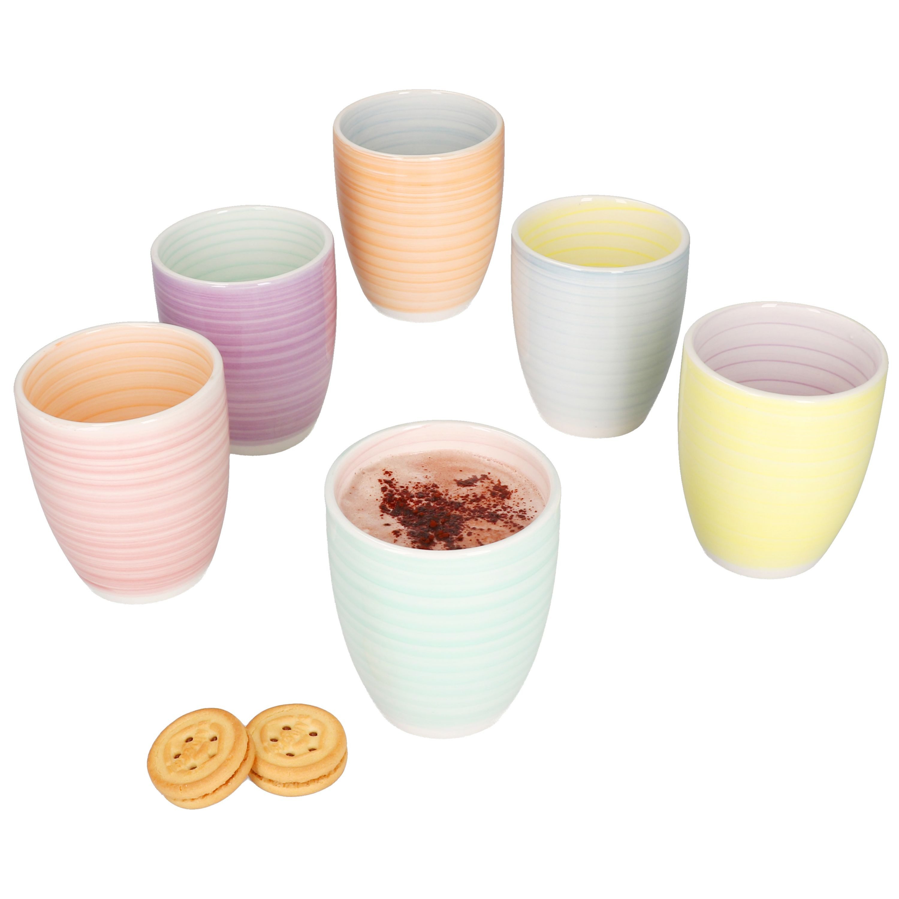MamboCat Becher Pastello 6er Set Kaffeebecher ohne Henkel 330ml bunt Steingut-Tasse, Steingut