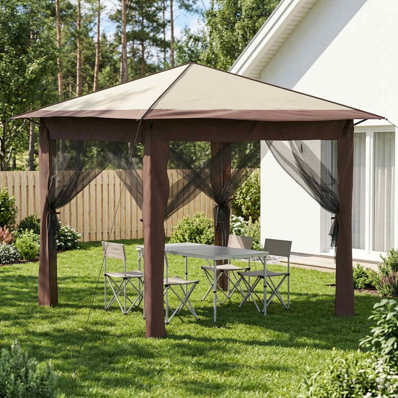 vidaXL Partyzelt Gazebo mit 4 Seitenwänden 2,6 x 2,6 m Creme und Braun